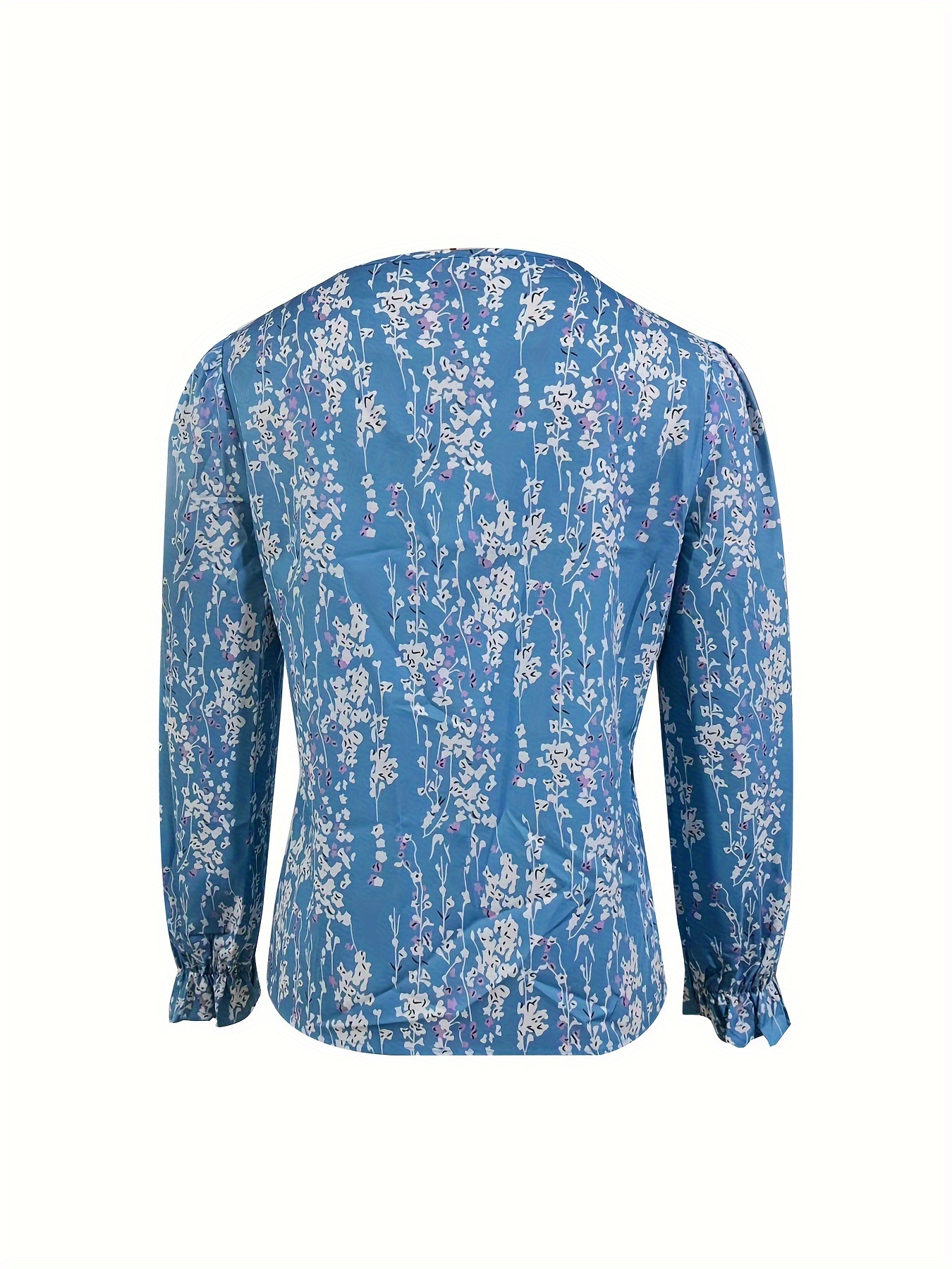 Women's Elegant Casual Blouse With Small Floral Pattern, Polyester Fabric, V-Neck, Machine Washable, All-Season