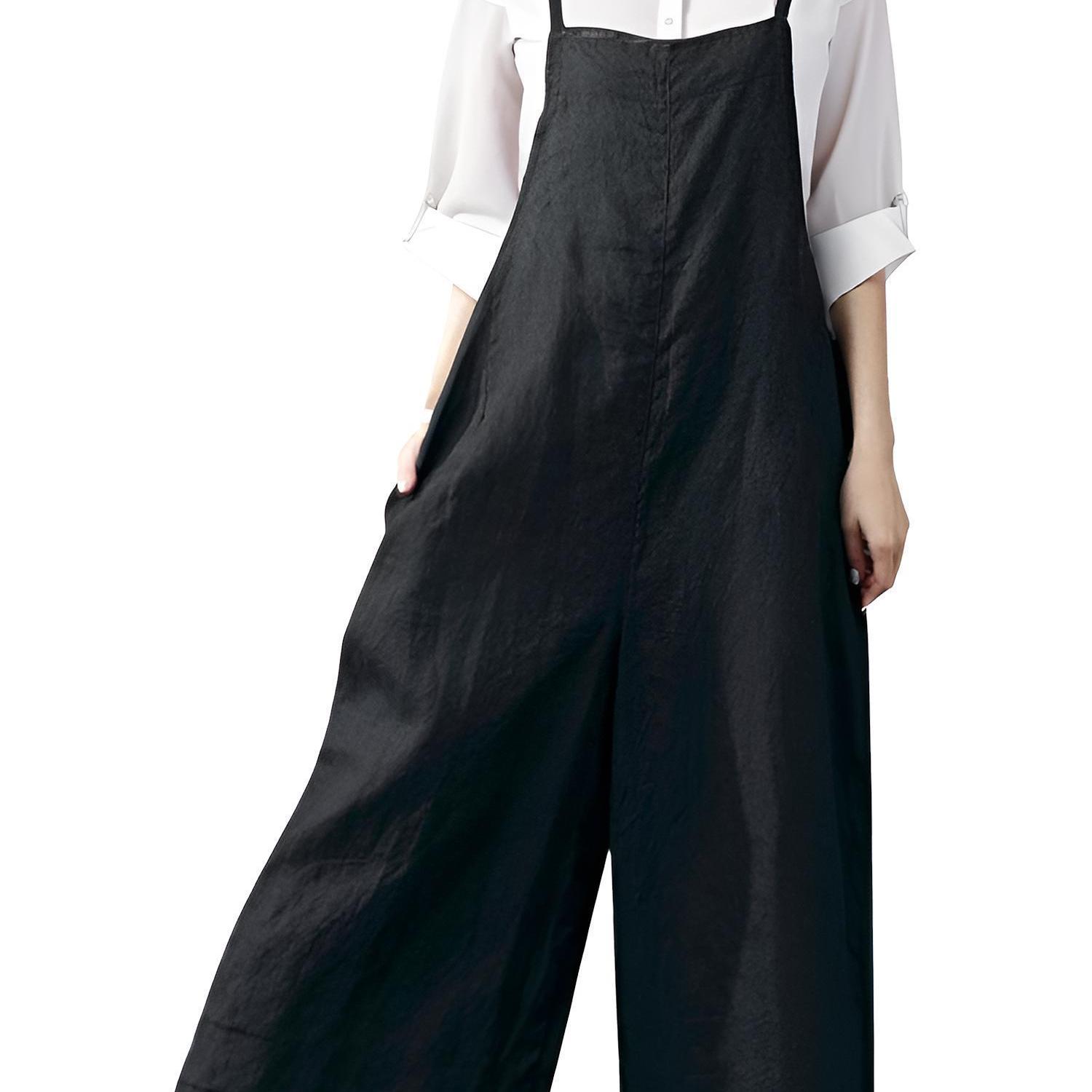 Solid Color Spaghetti Straps Jumpsuit, Casual Baggy Sleeveless With Pockets Jumpsuit For Spring & Summer, Women's Clothing