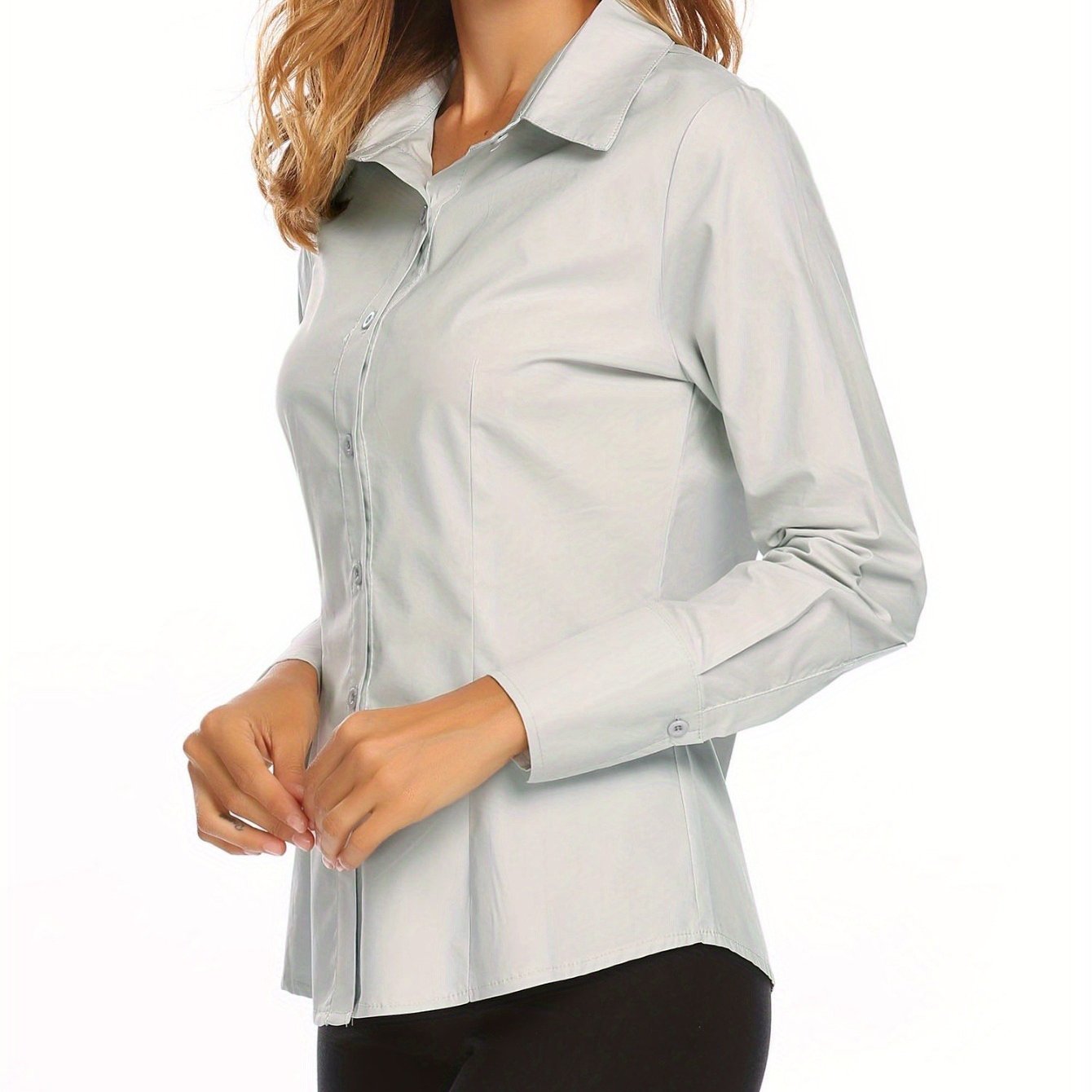 2024 Women's Professional Cotton Shirts: Slim Fit with Button-Down Collar