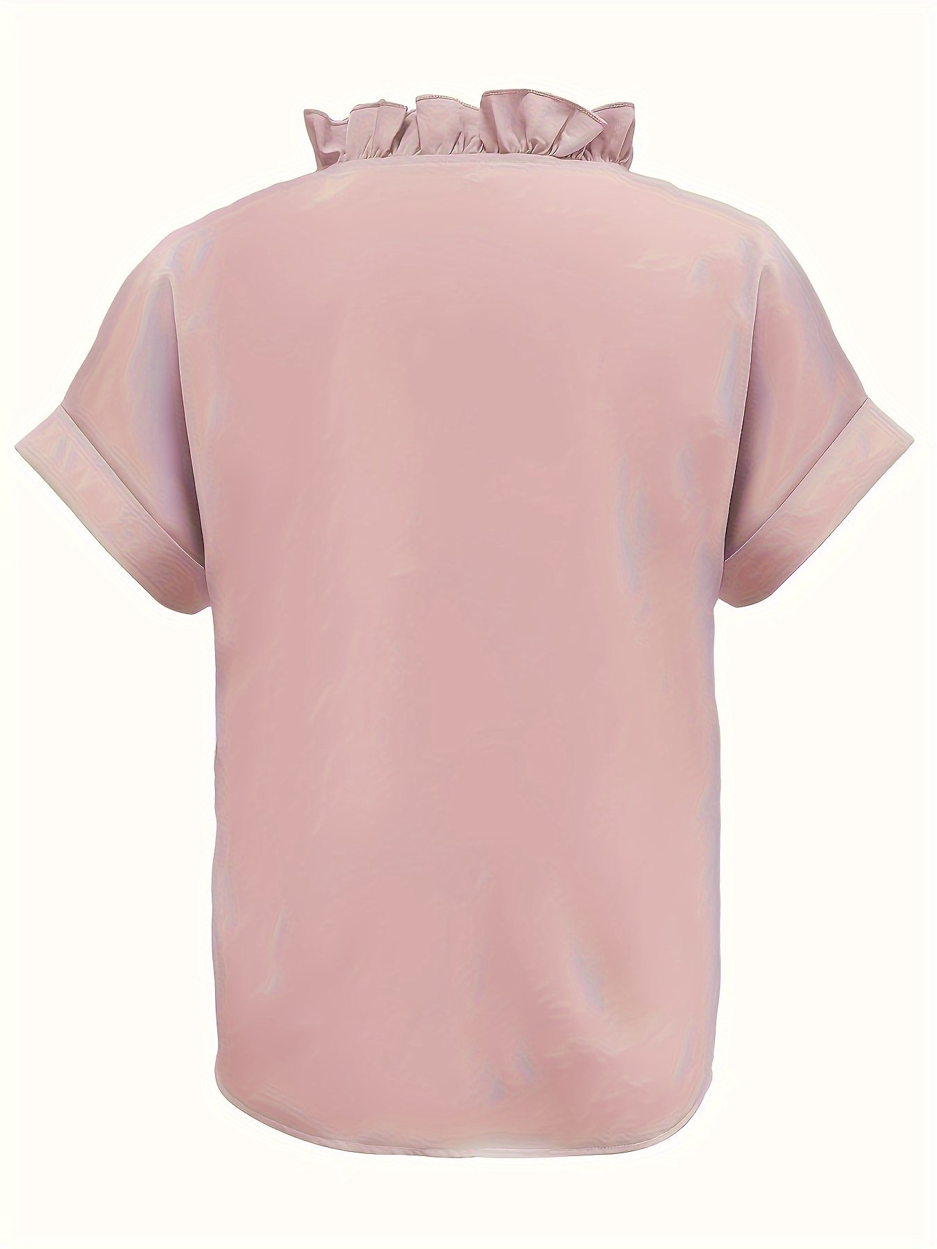 Solid Ruffle Hem Blouse, Elegant V-neck Short Sleeve Blouse For Spring & Summer, Women's Clothing
