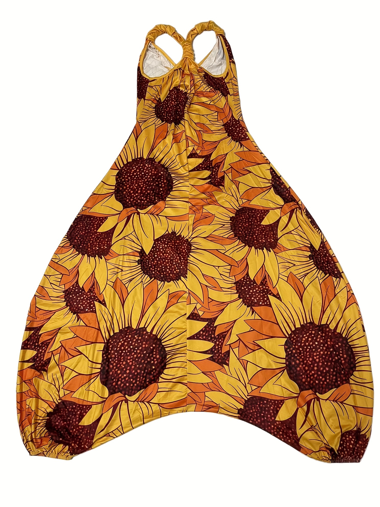 Vibrant Graphic Print Long Sleeveless V Neck Baggy Jumpsuit for Women - Relaxed Fit, Mid Elasticity, Machine Washable, Perfect for Summer Casual Occasions