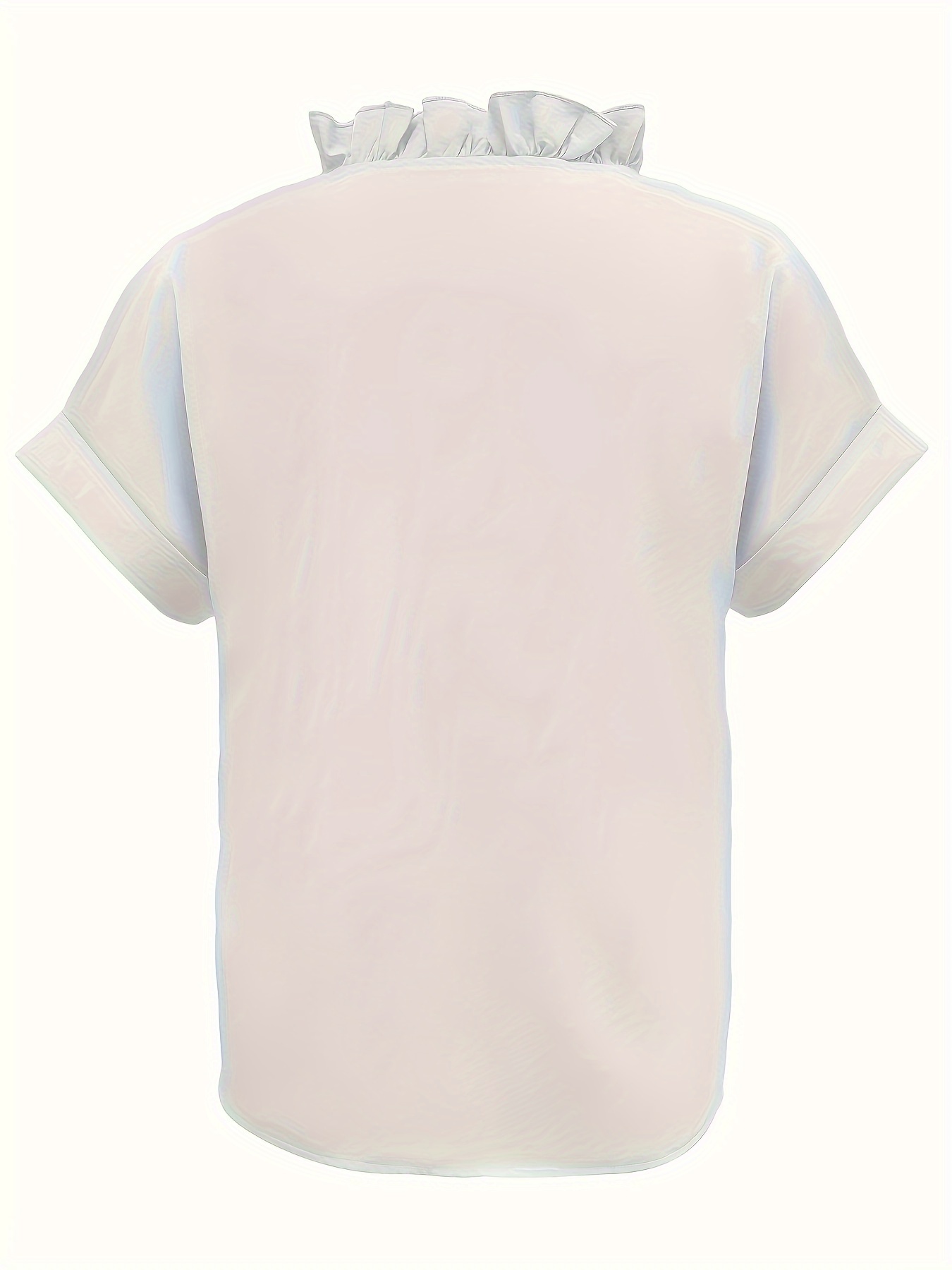 Solid Ruffle Hem Blouse, Elegant V-neck Short Sleeve Blouse For Spring & Summer, Women's Clothing