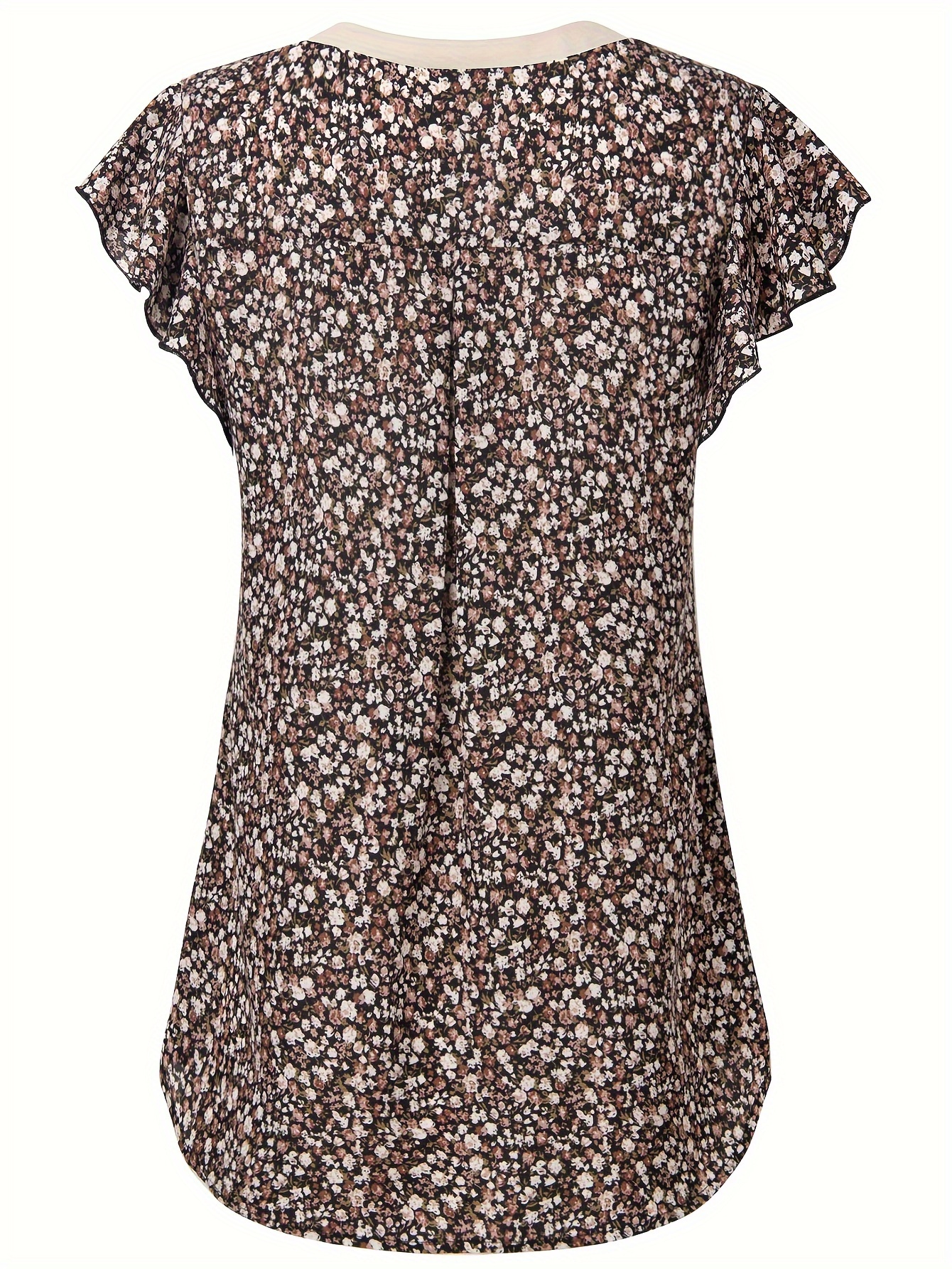 Floral Print Contrast Trim Blouse, Cute Notched Neck Short Sleeve Blouse For Spring & Summer, Women's Clothing