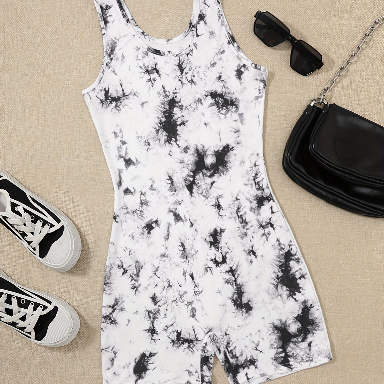 Women's Elegant All-Season Strapless Romper Jumpsuit with Unique Print, Stretchable Knit Fabric, and Easy Care