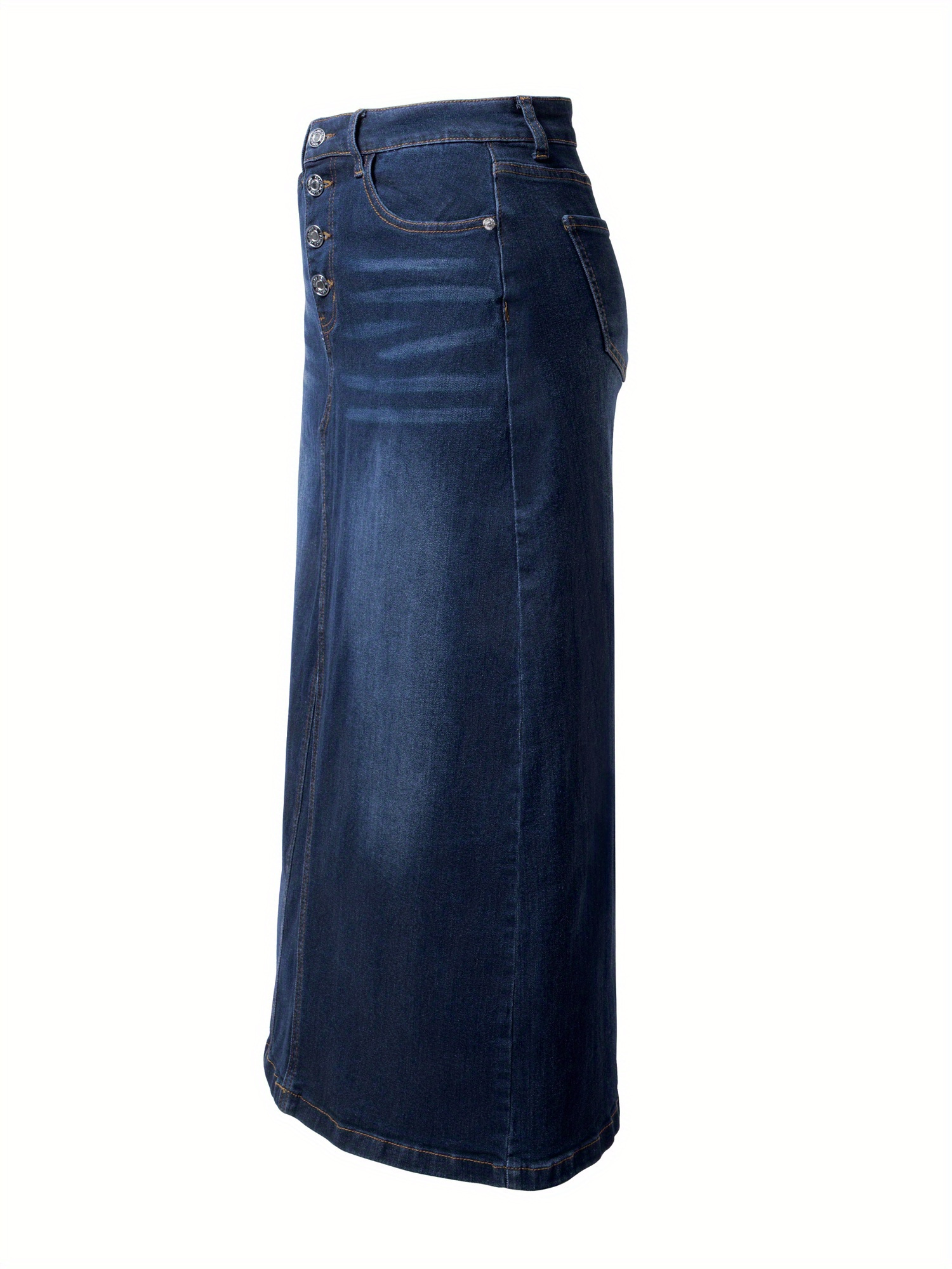 Women's High-Waisted A-Line Denim Pencil Skirt, Casual Full-Length Jean Skirt With Button Details