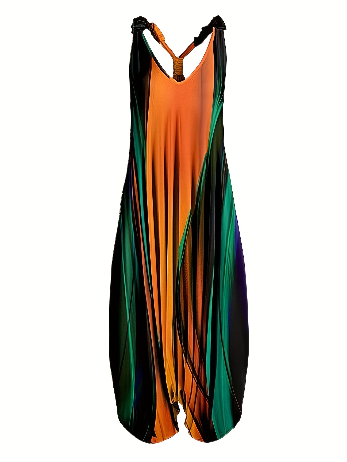 Fashionable Graphic Print V Neck Jumpsuit - Effortlessly Chic Sleeveless Baggy Style - Perfect for Spring & Summer - Trendy Womens Clothing
