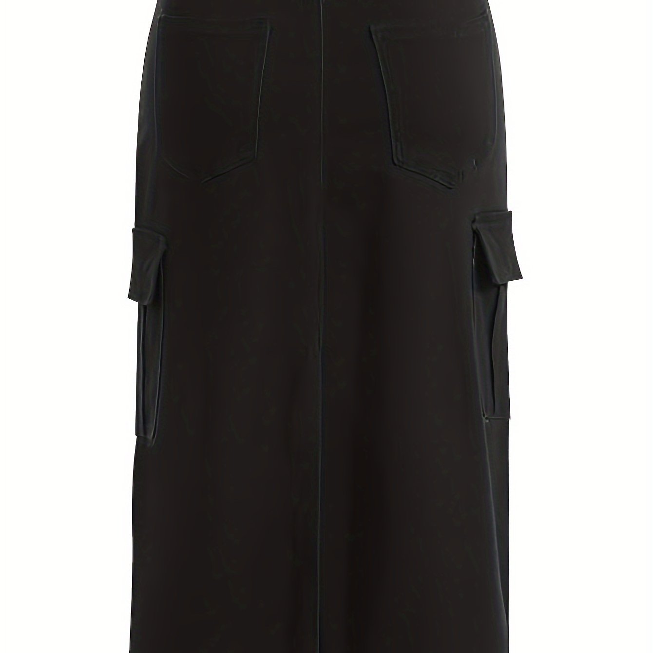 Women's Plain Black Color Side Flap Pocket Maxi Denim Cargo Skirt Denim Skirt High Waist Pencil Skirt