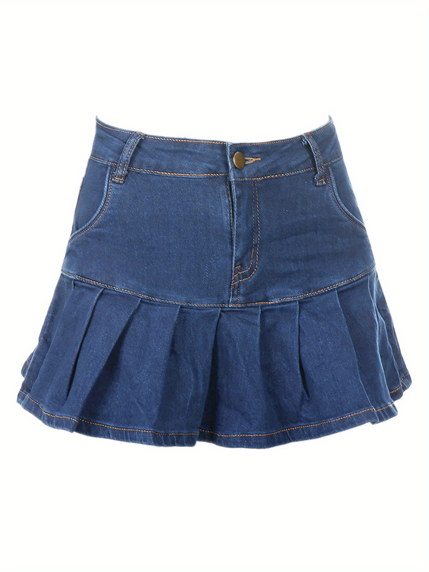 Women Fashion Pocket Solid Color Skirt Ladies Stylish Denim Skirt for Shopping Daily Wear