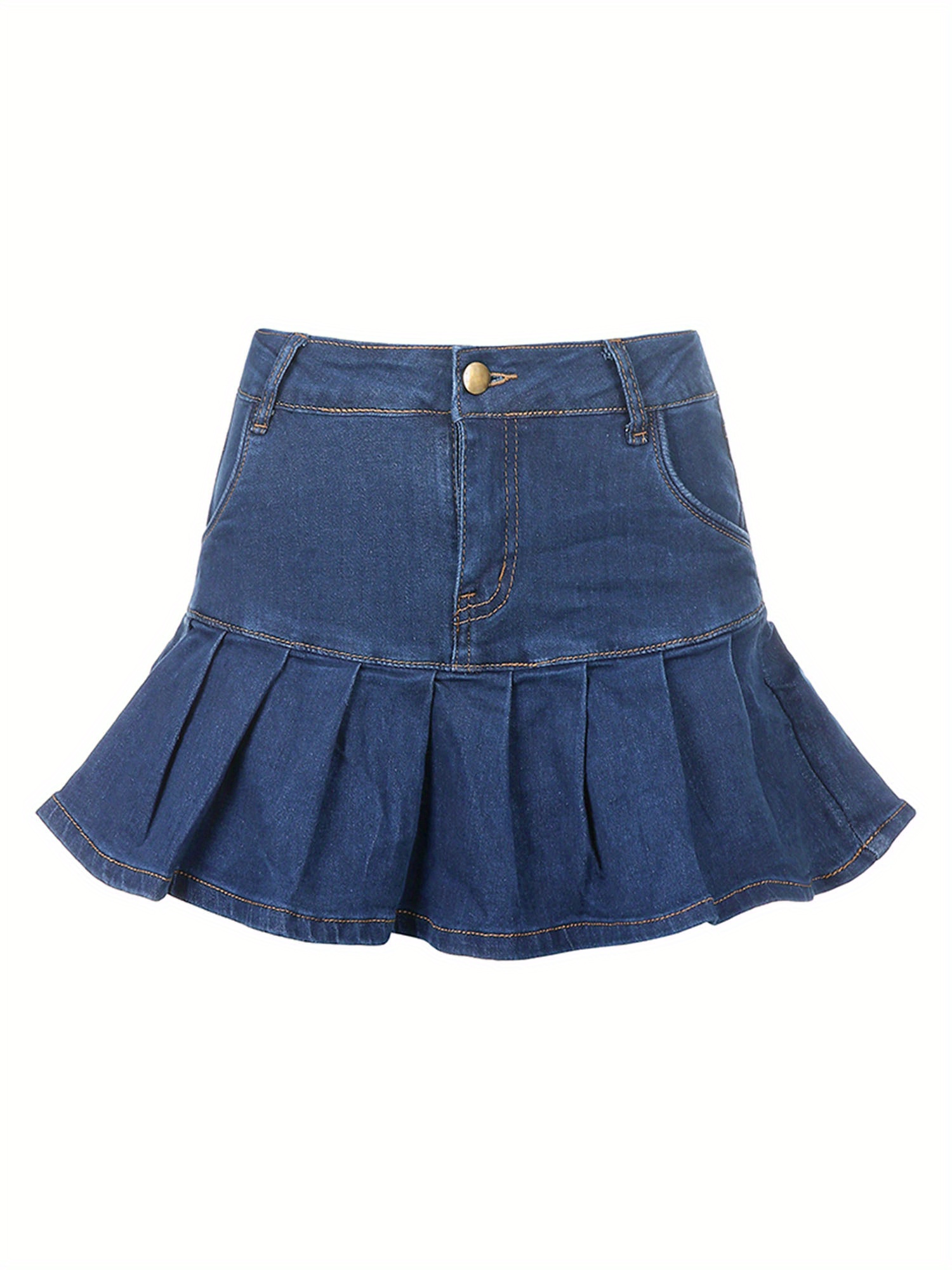 Women Fashion Pocket Solid Color Skirt Ladies Stylish Denim Skirt for Shopping Daily Wear