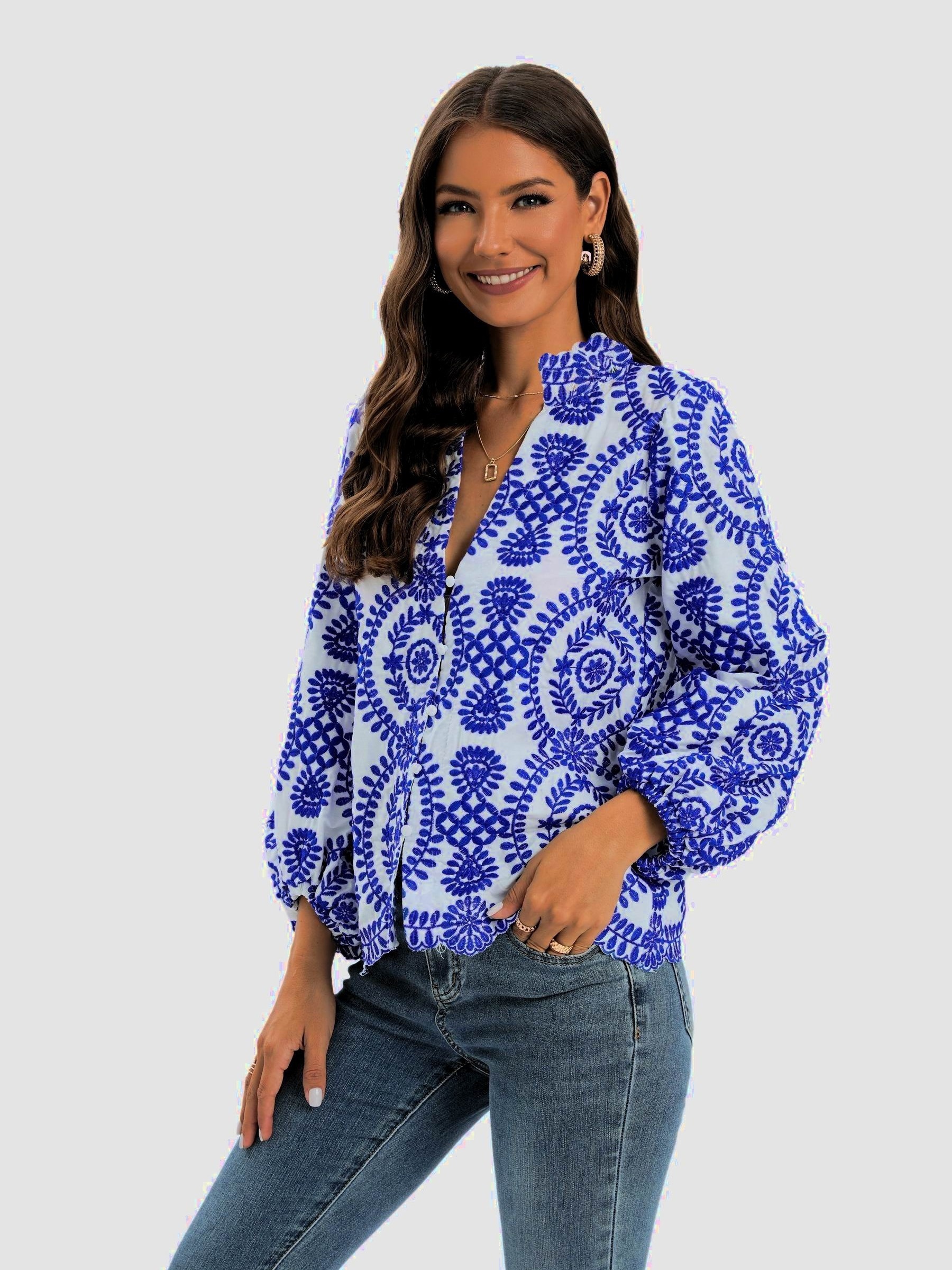 Elegant Women's Embroidered Blouse - Breathable Fabric, Perfect for Any Occasion, Flattering Fit