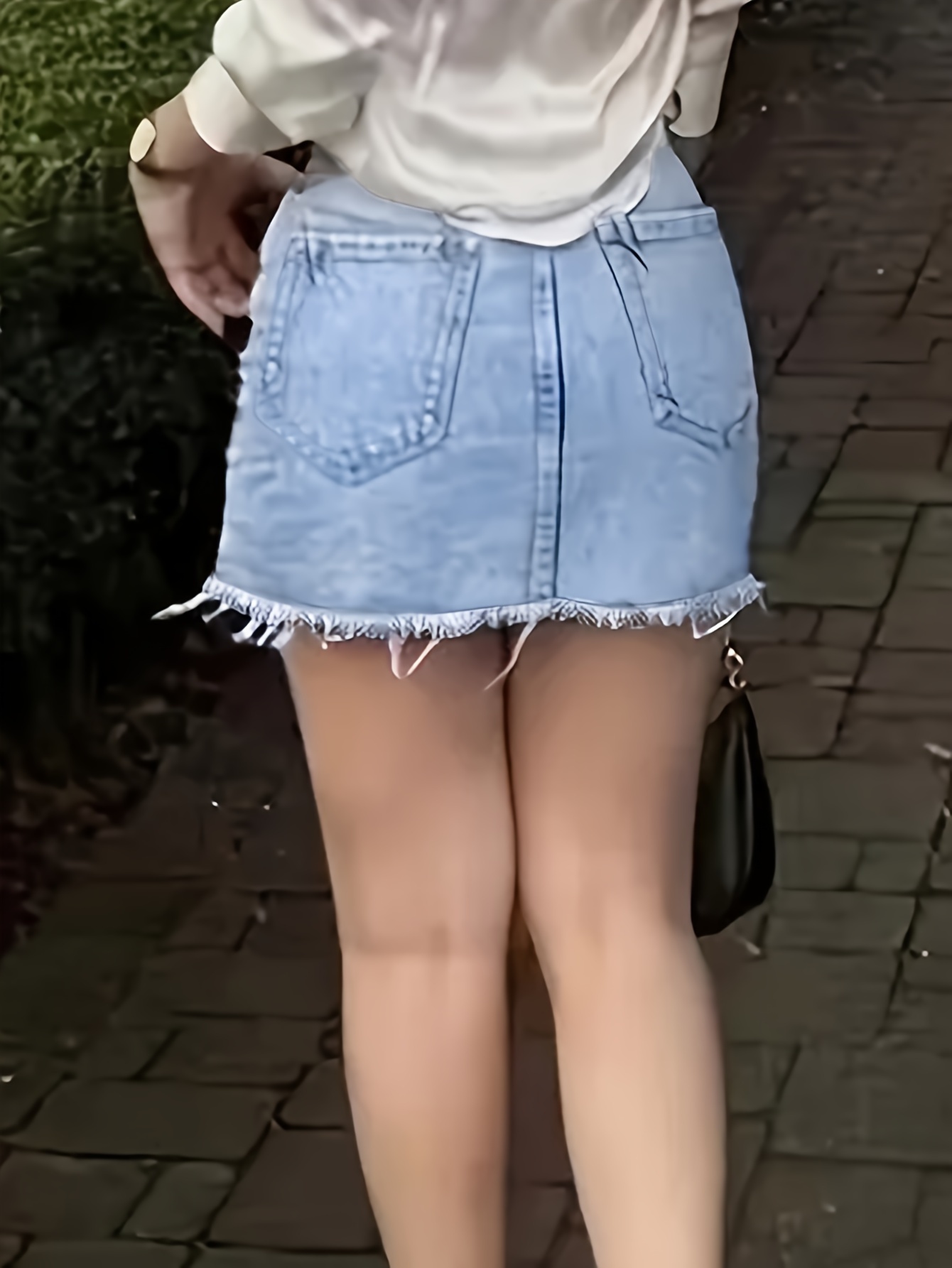 Ripped Raw Hem Plain Washed Blue Y2K Streetwear Style Mini Denim Skirt, Women's Denim Jeans & Clothing