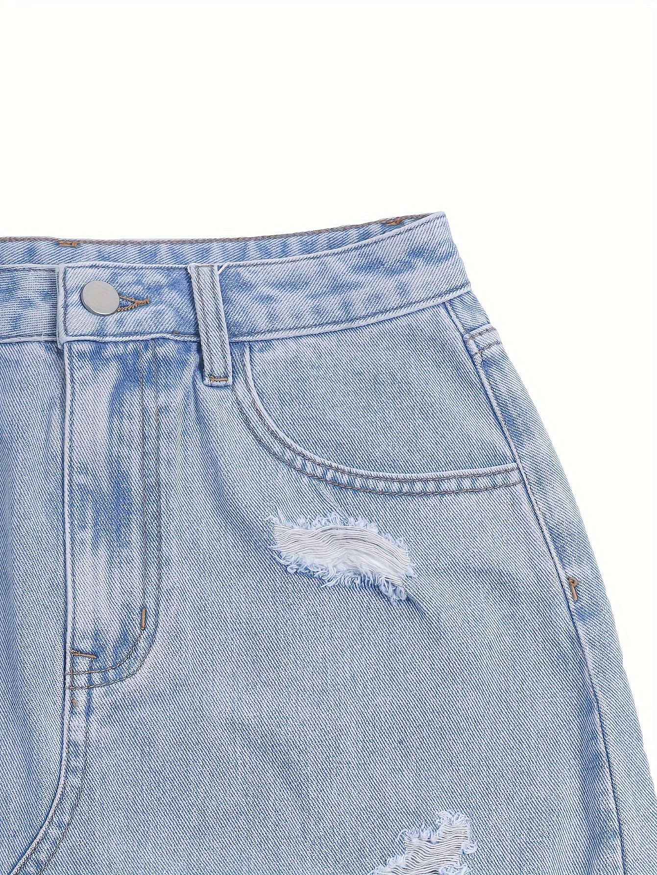Ripped Split Front Plain Washed Blue Streetwear Maxi Denim Skirt, Women's Denim Jeans & Clothing
