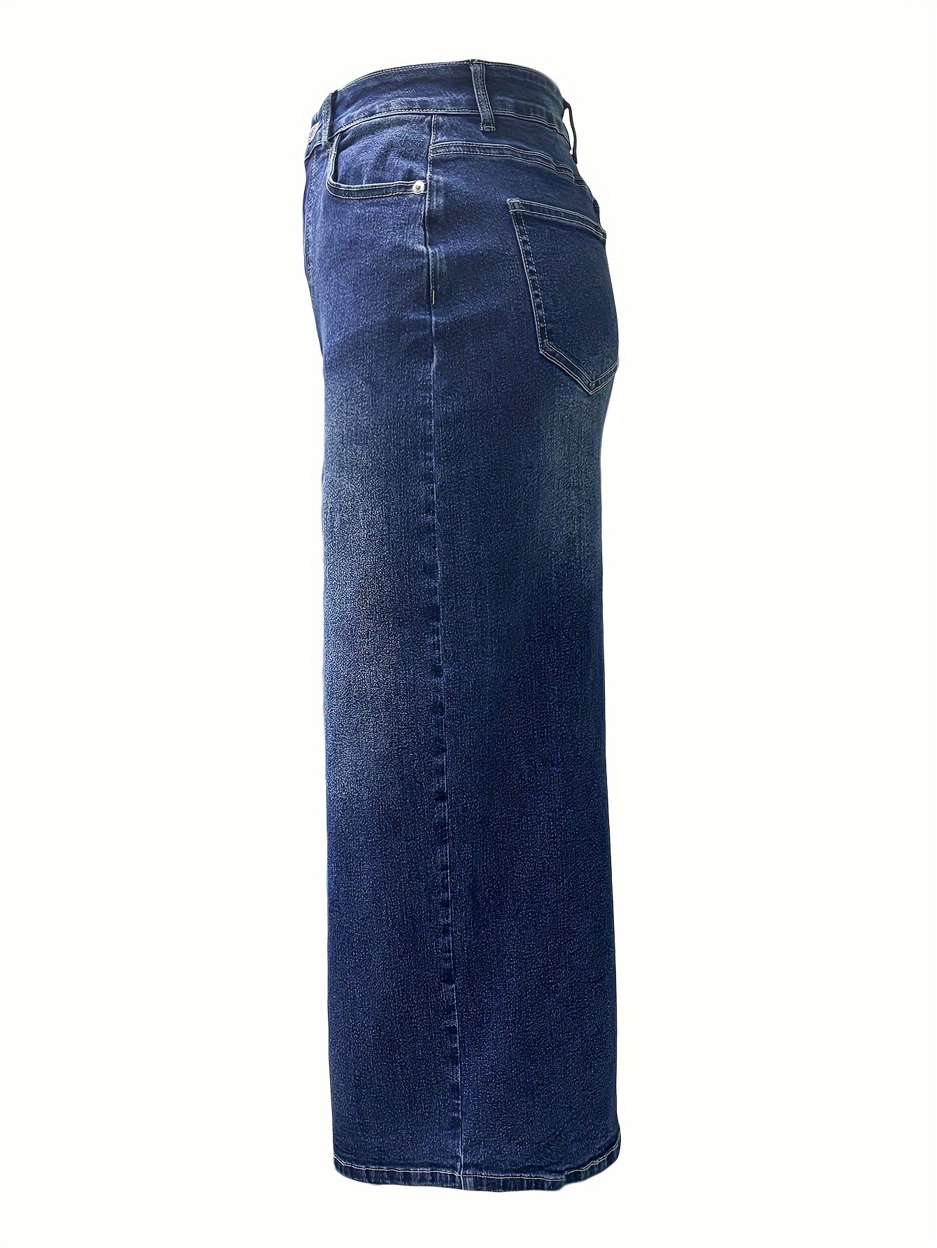 Split Front Plain Washed Blue Retro Y2K Streetwear Maxi Denim Skirt, Women's Denim Jeans & Clothing