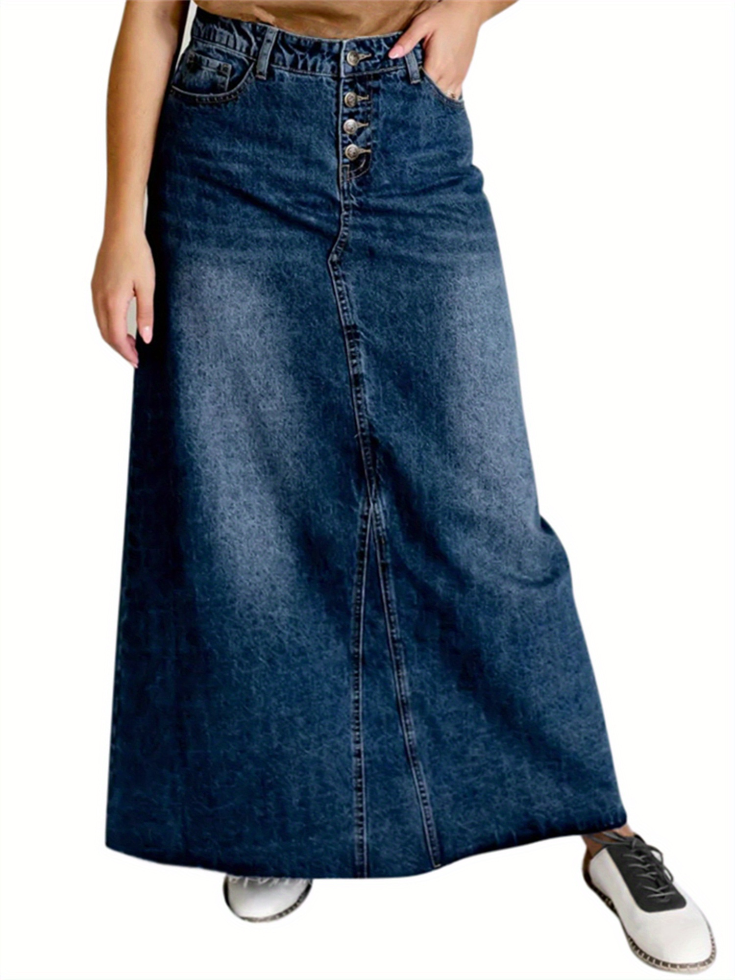 Women's Maxi Pencil Jean Skirt- High Waisted A-Line Long Denim Skirts for Ladies- Blue Jean Skirt