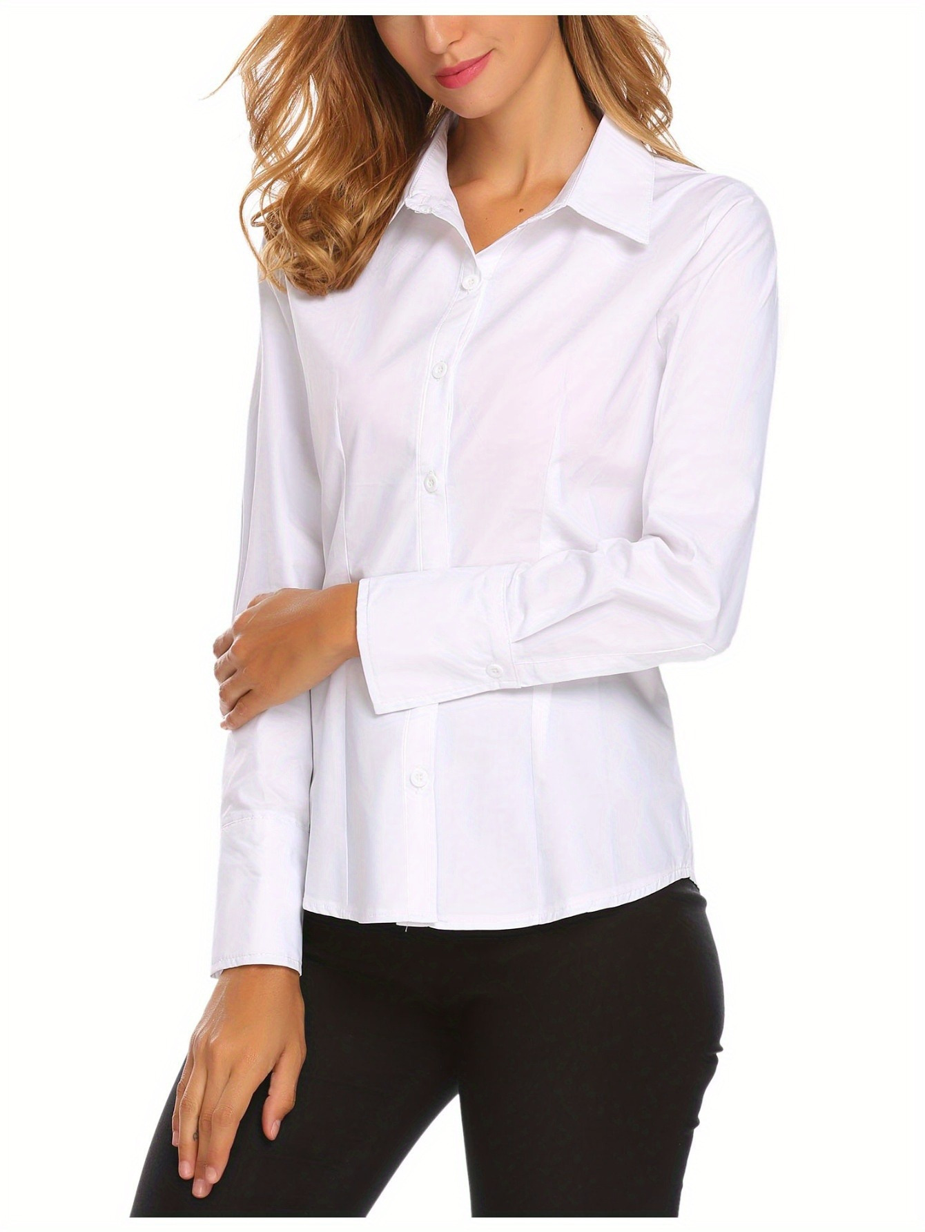 2024 Women's Professional Cotton Shirts: Slim Fit with Button-Down Collar