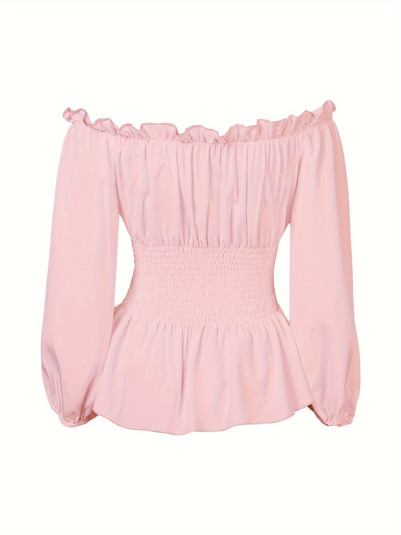 Chic Off Shoulder Ruffle Blouse with Tie Detail; Flattering Long Sleeve, Versatile & Machine Washable