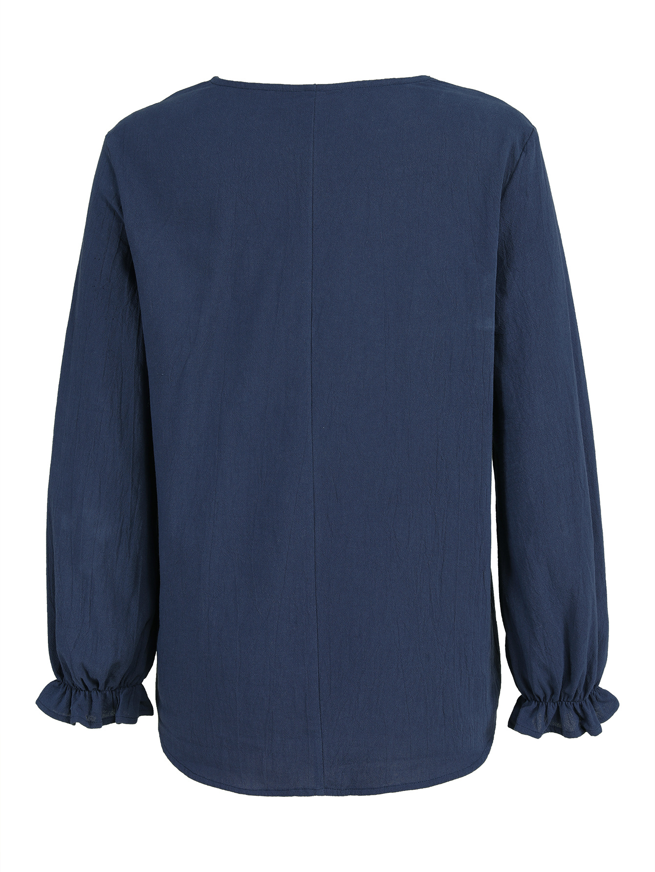 Solid Color Button Front Blouse, Casual V Neck With Pocket Long Sleeve Blouse For Spring & Fall, Women's Clothing