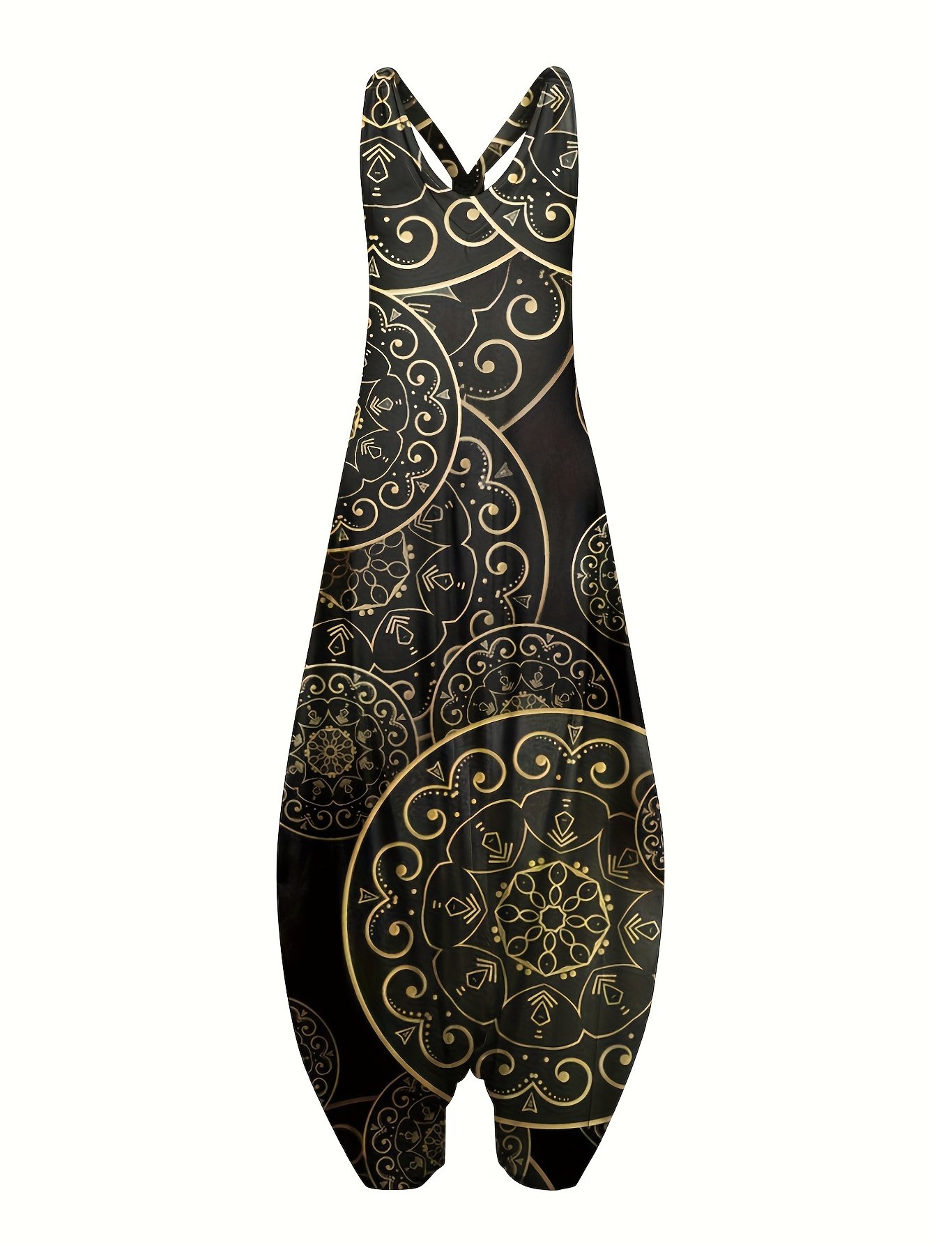 Boho Chic Floral Mandala Jumpsuit - Comfortable Sleeveless Baggy Style - Perfect Summer Casual Wear for Women