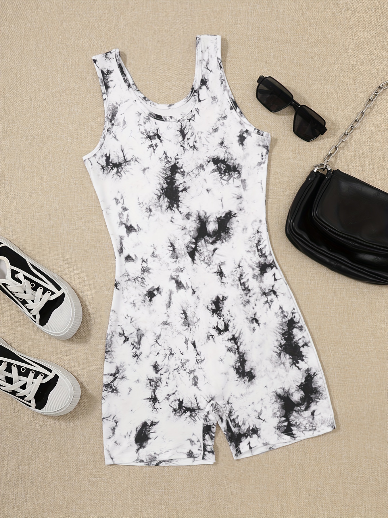 Women's Elegant All-Season Strapless Romper Jumpsuit with Unique Print, Stretchable Knit Fabric, and Easy Care