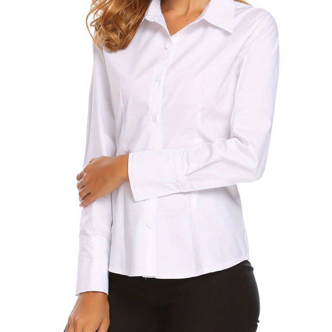 2024 Women's Professional Cotton Shirts: Slim Fit with Button-Down Collar