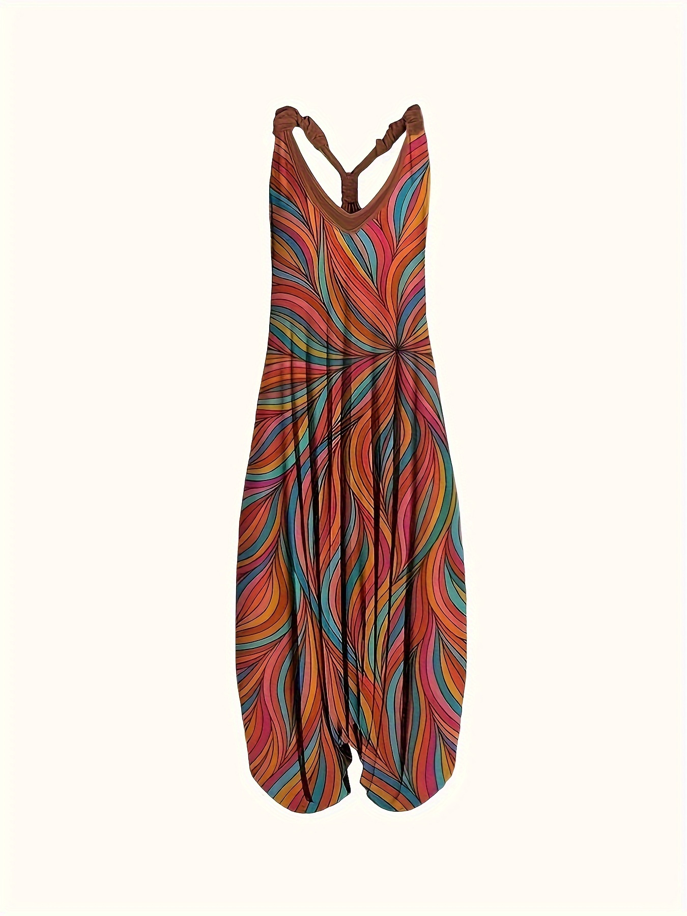 Fashionable Graphic Print V Neck Jumpsuit - Effortlessly Chic Sleeveless Baggy Style - Perfect for Spring & Summer - Trendy Womens Clothing