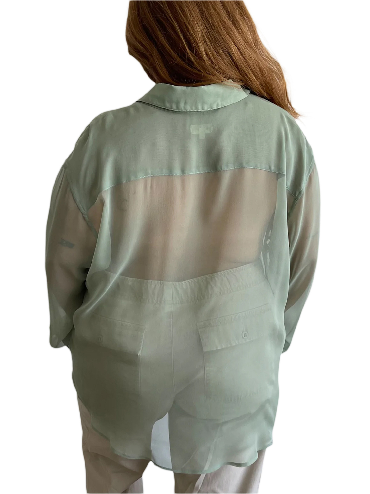 Womenacute;s Blouse, Lapel Collar Long Sleeve Button-Down See-Through Loose Shirt for Ladies