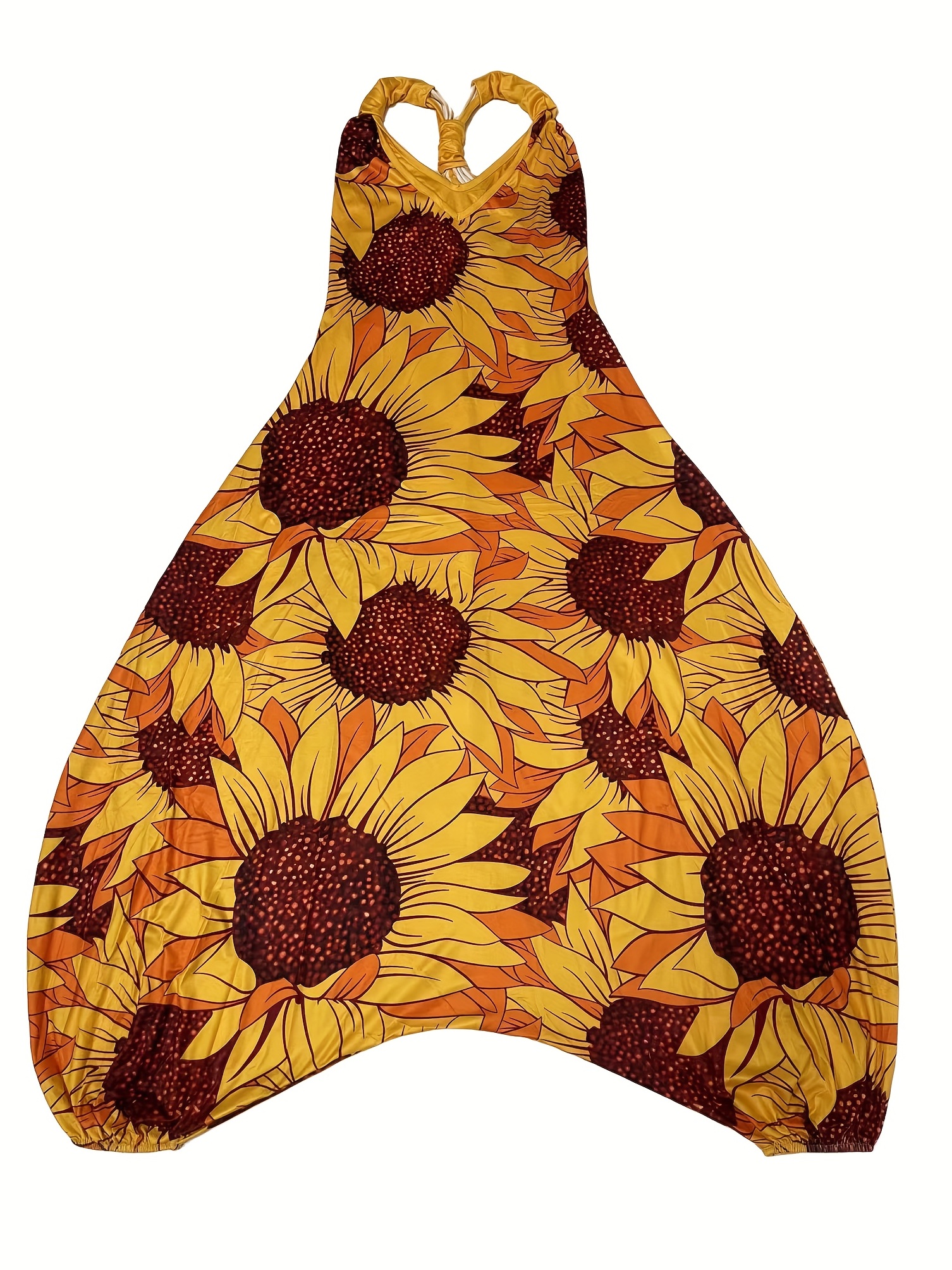 Vibrant Graphic Print Long Sleeveless V Neck Baggy Jumpsuit for Women - Relaxed Fit, Mid Elasticity, Machine Washable, Perfect for Summer Casual Occasions