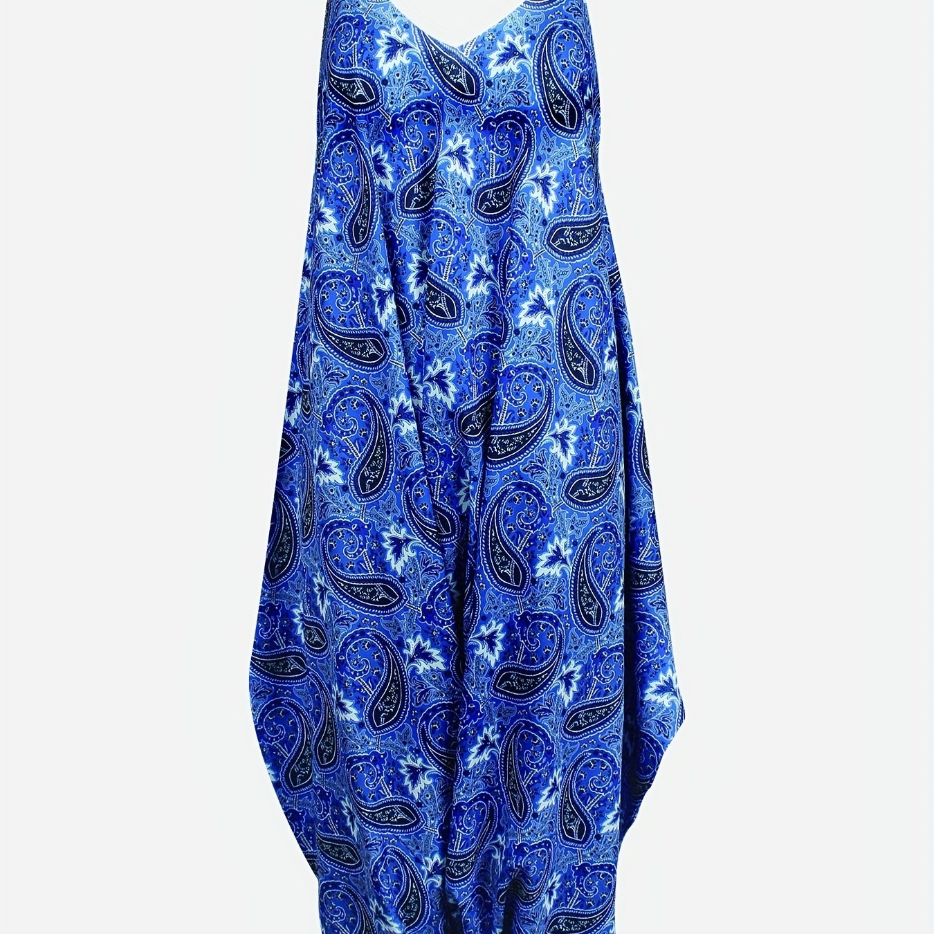Paisley Print V-neck Cami Harem Pant Jumpsuit, Boho Sleeveless Baggy Jumpsuit For Spring & Summer, Women's Clothing