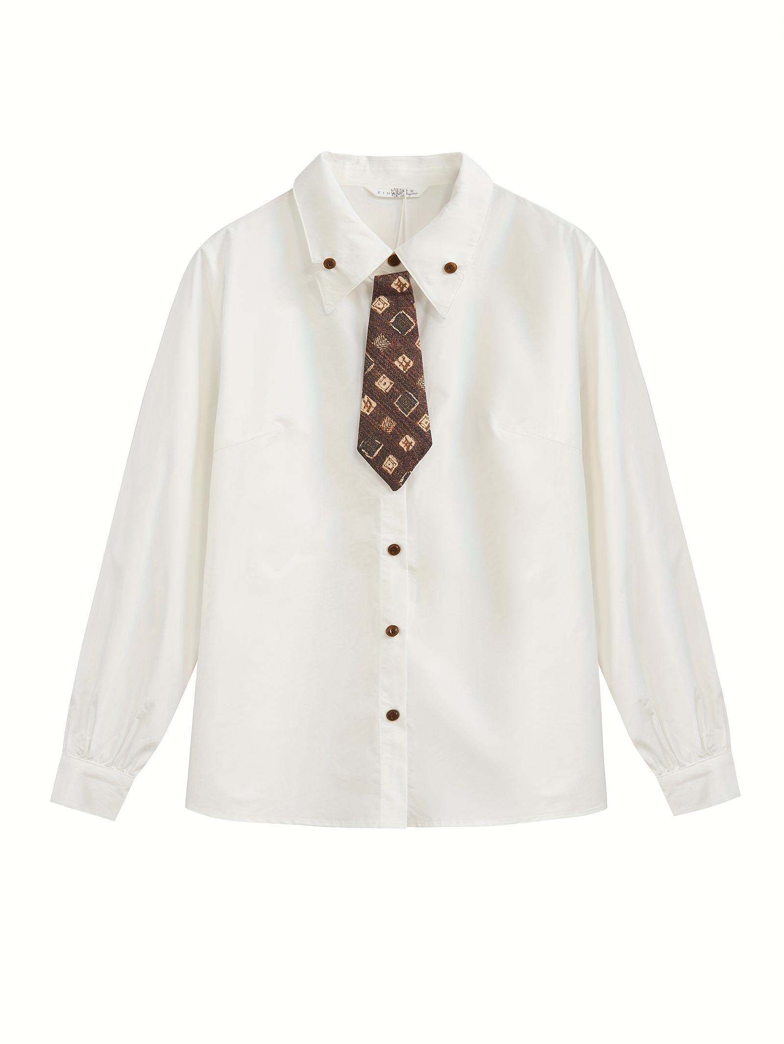 Solid Color Button Down Shirt, Preppy Long Sleeve Collared Shirt For Spring & Fall, Women's Clothing