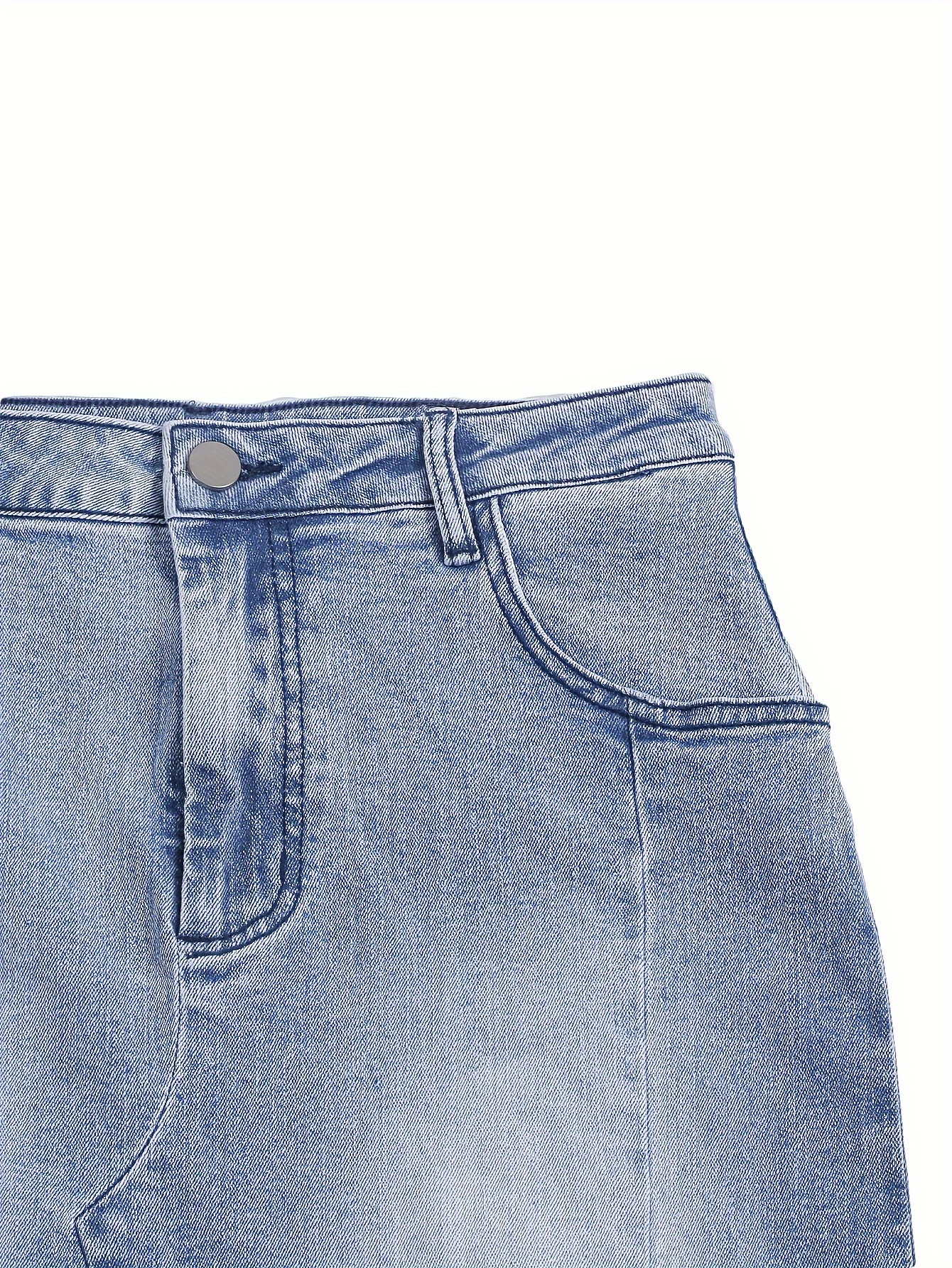 Raw Hem Plain Washed Blue Elegant Style Maxi Denim Skirt, Women's Denim Jeans & Clothing