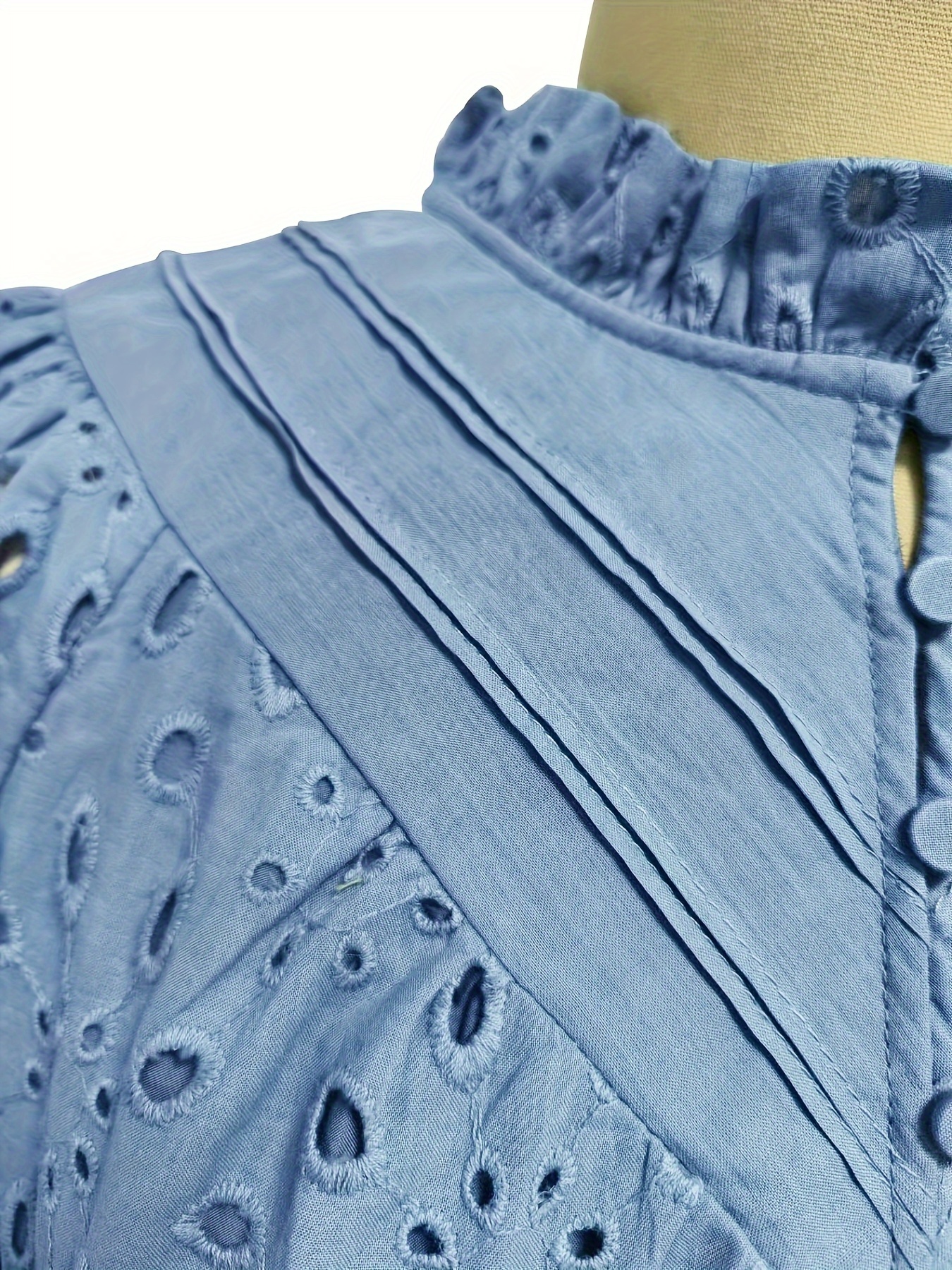 Regular Casual Shirt V-neck Hollow Embroidery Fashion Lotus Leaf Long Sleeve