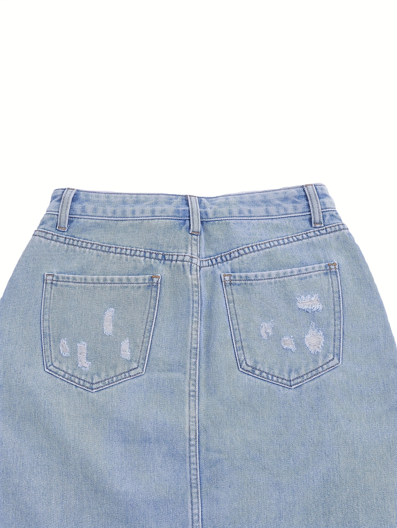 Ripped Split Front Plain Washed Blue Streetwear Maxi Denim Skirt, Women's Denim Jeans & Clothing