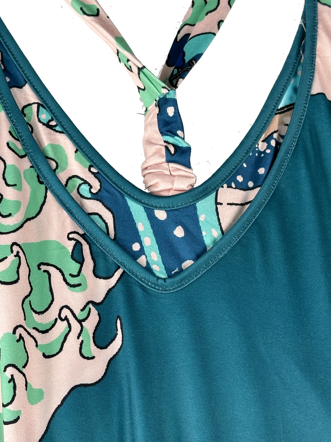 Graphic Print V Neck Harem Jumpsuit, Casual Spaghetti Strap Jumpsuit For Spring & Summer, Women's Clothing