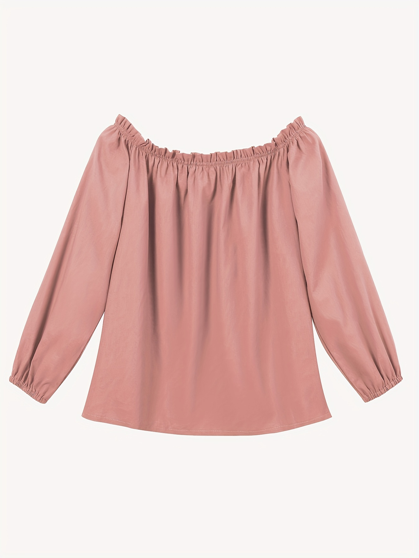 Solid Color Off Shoulder Blouse, Casual Ruched Long Sleeve Blouse For Spring & Fall, Women's Clothing