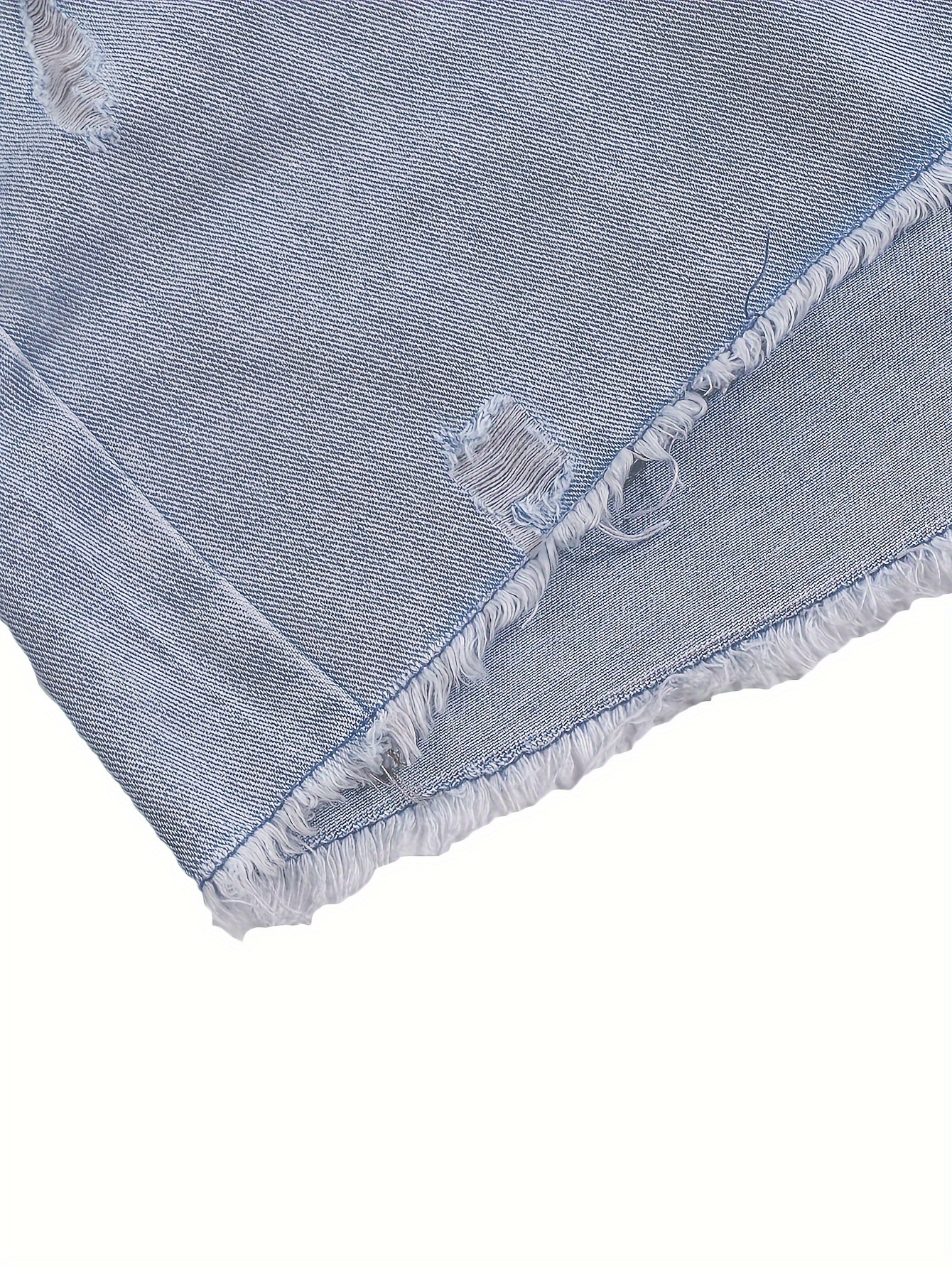 Ripped Raw Hem Plain Washed Blue Y2K Streetwear Style Mini Denim Skirt, Women's Denim Jeans & Clothing