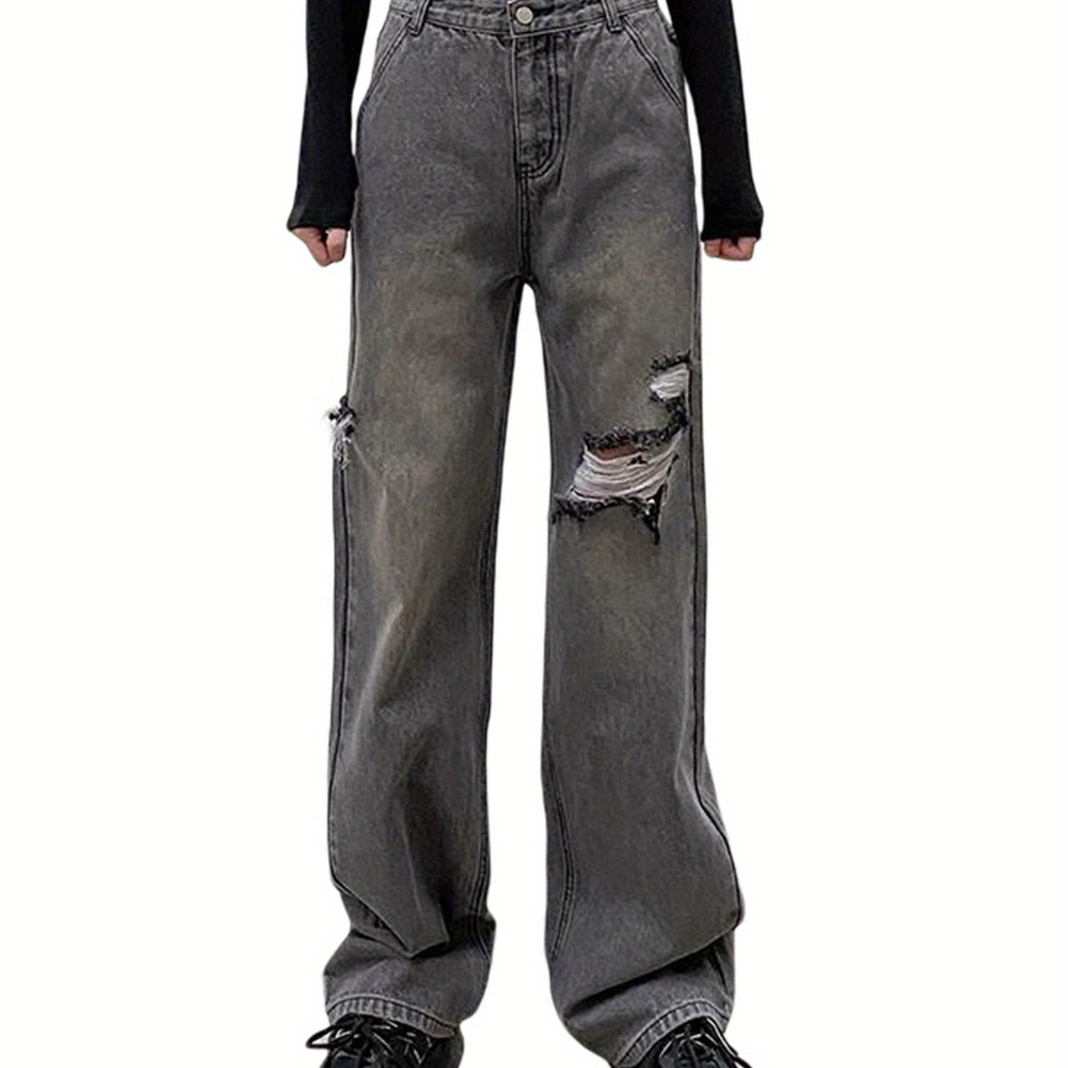 Women Loose Wide-leg Pants, Summer Adults Casual Style High Waist Gradient Jeans