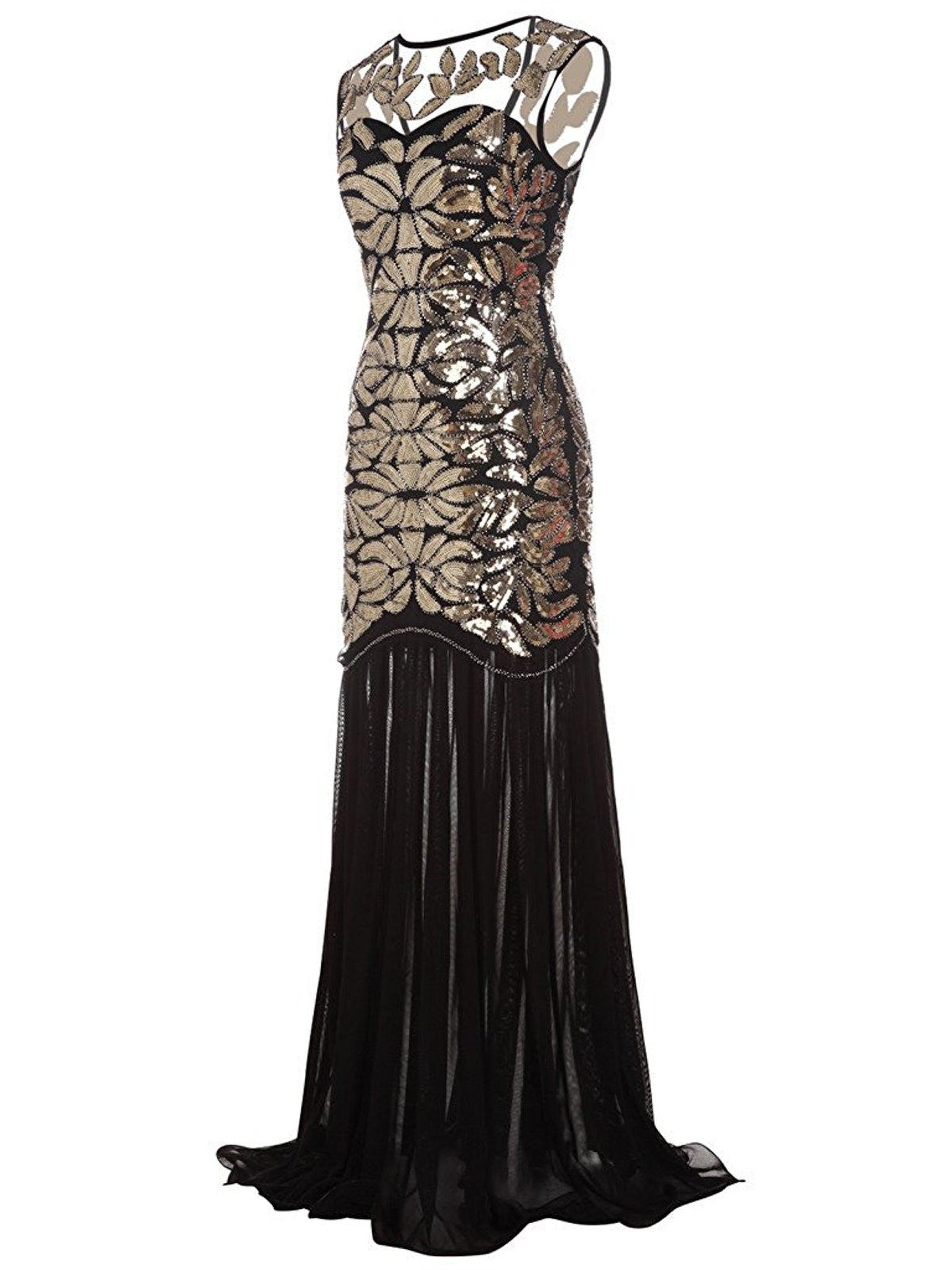 US Warehouse 1920s Sequin Gatsby Maxi Dresses
