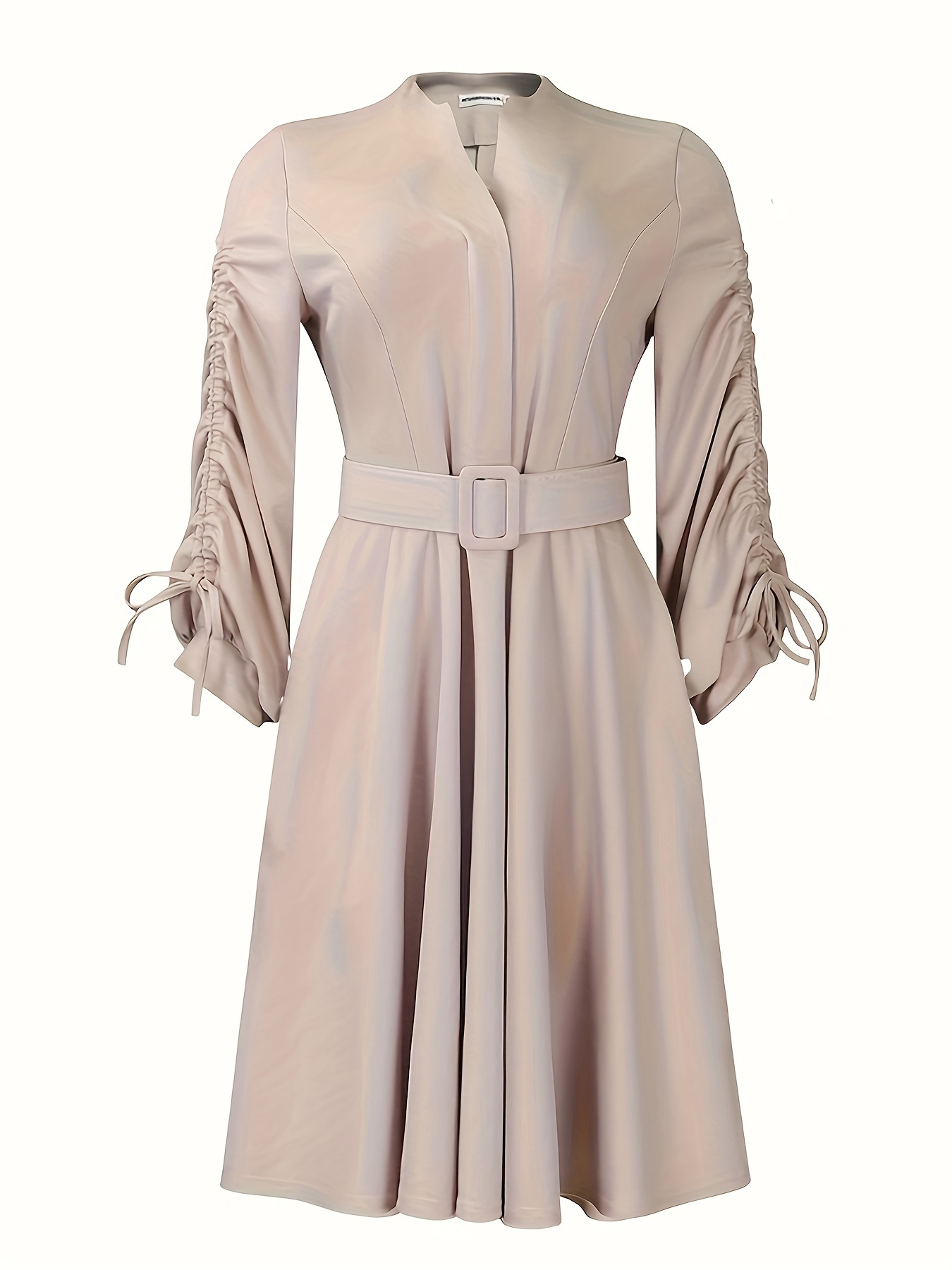 Fashionable V-Neck Drawstring Pleated Elegant Dress