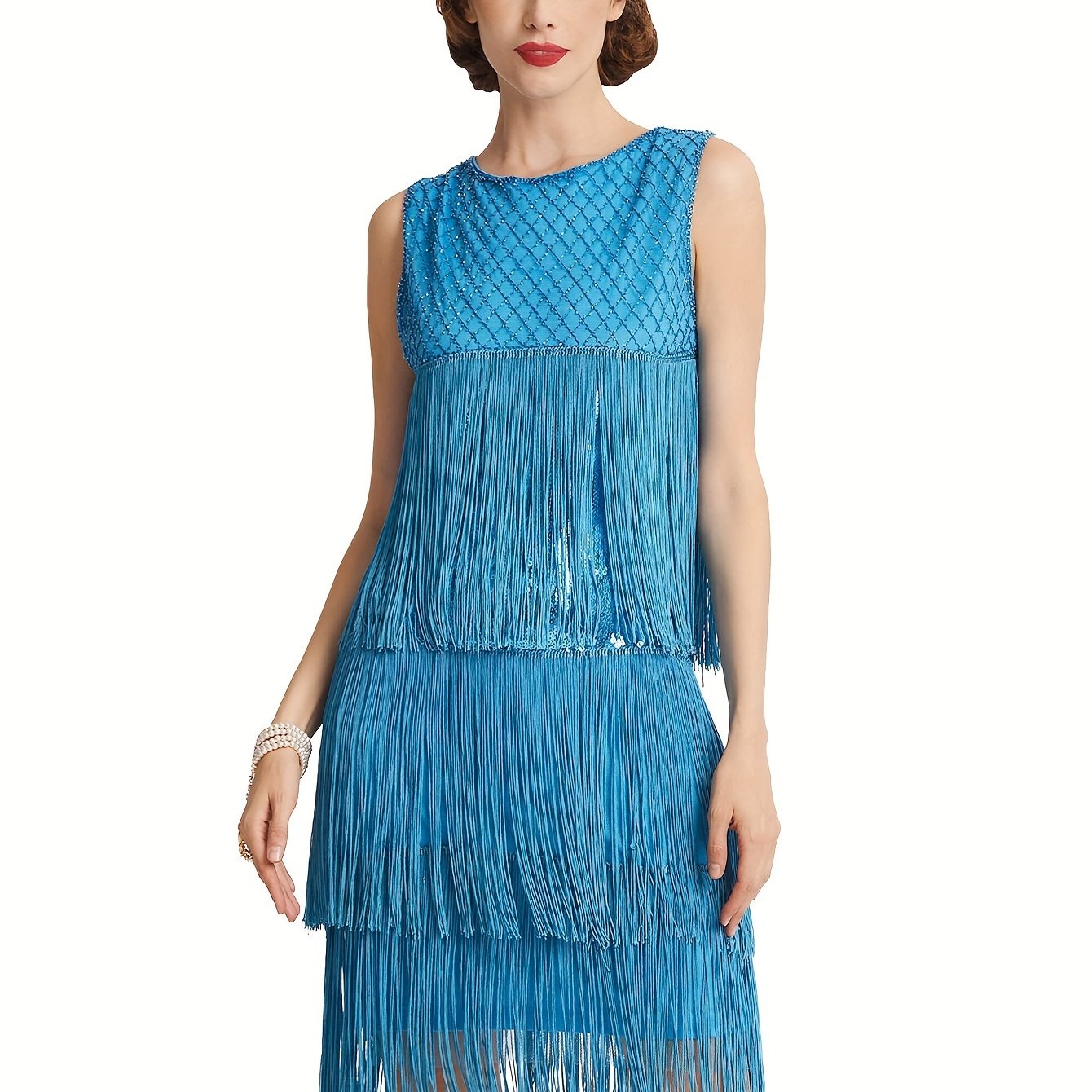 1920s Flapper Dress Long Fringe Gatsby Dress Roaring 20s Sequins Beaded Dress Vintage Art Deco Dress