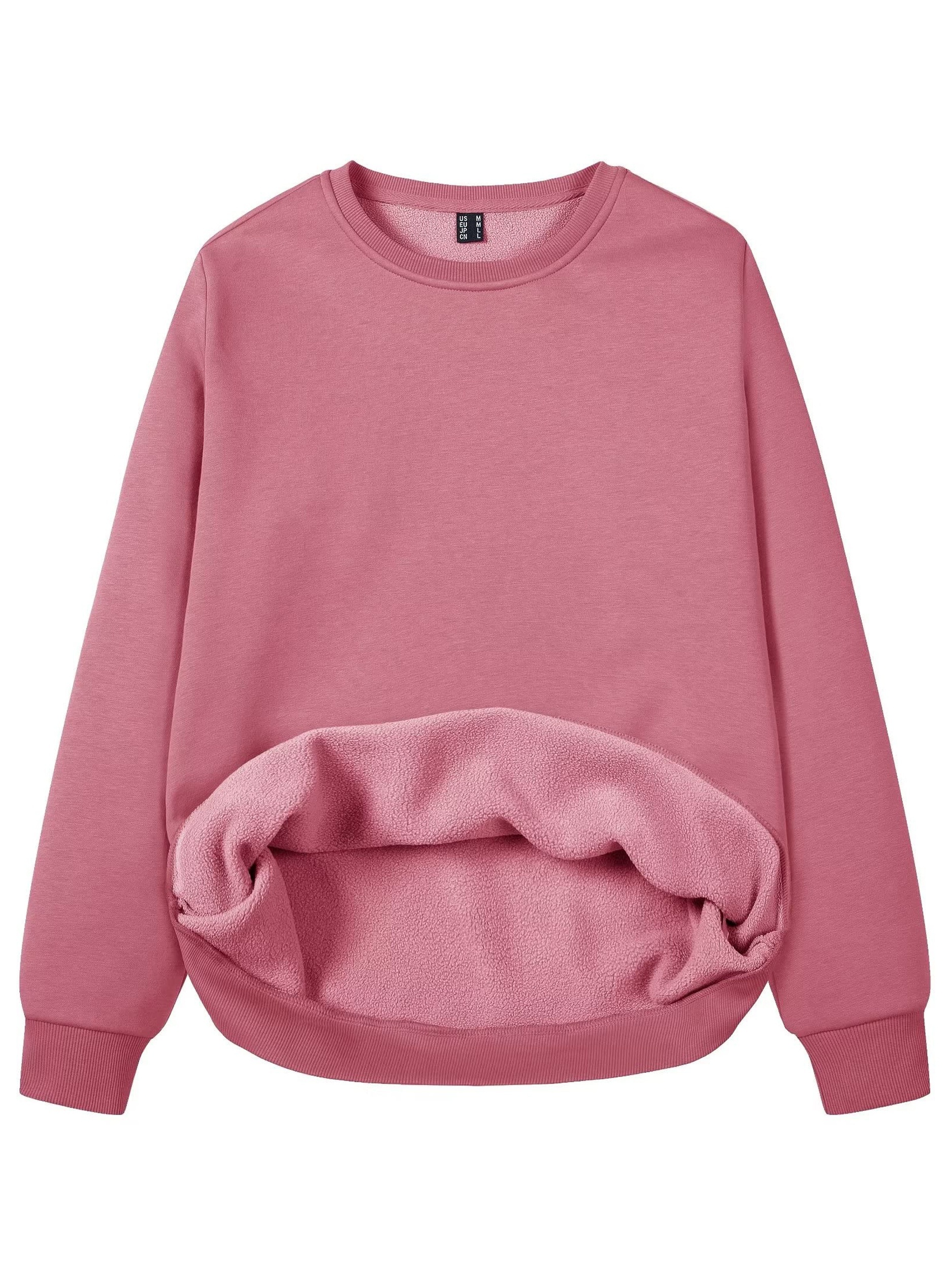 Women's Fleece Lined Sweatshirt Long Sleeve Crewneck Casual Pullovers Classic Basic Solid Workout Sweatshirt Winter Casual Warm Tops Soft Traveling Outwear Ribbed Hem Warm Hiking Long Sleeve Pullovers For Spring & Fall
