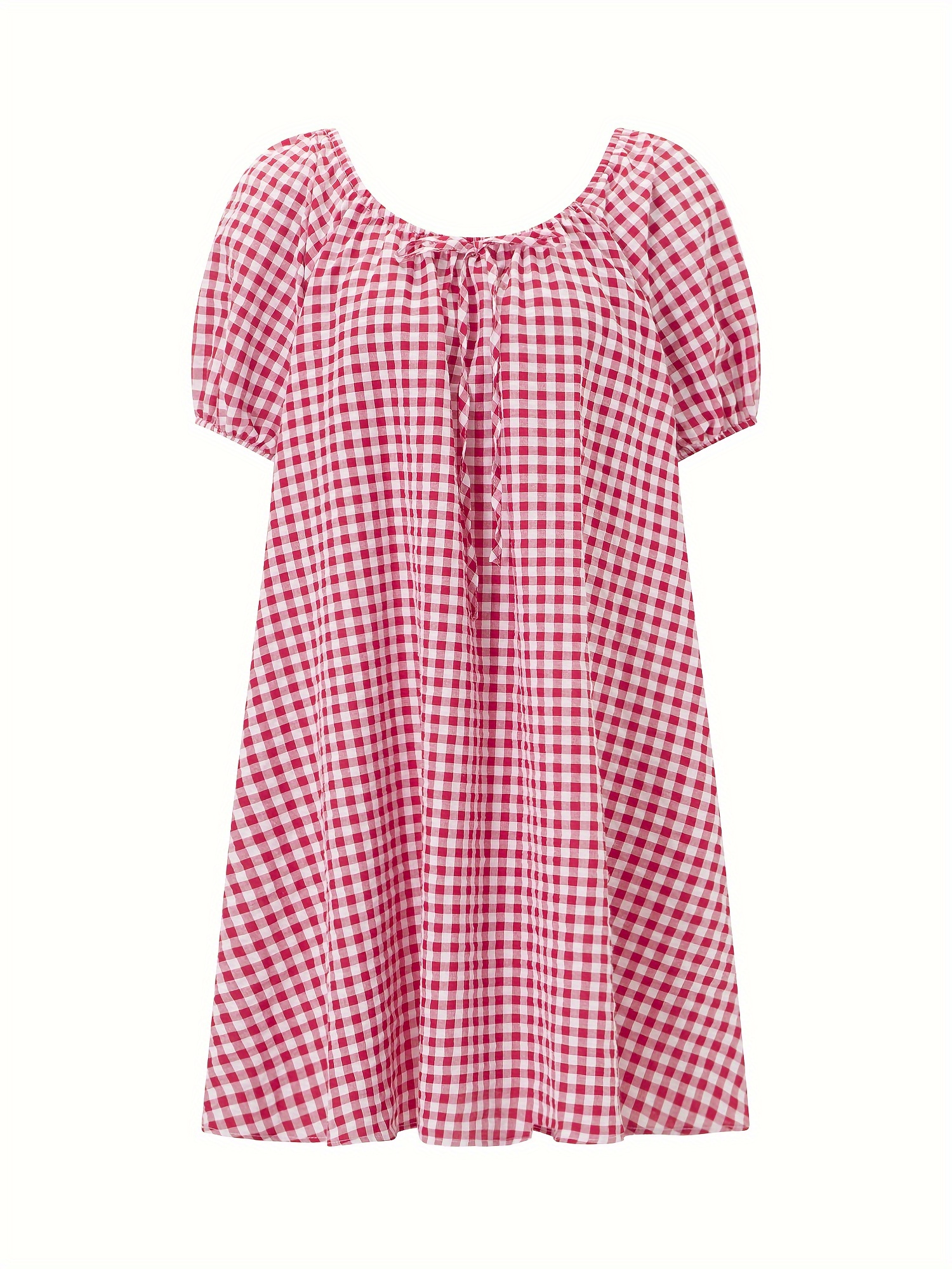 Women Mini Dress Plaid FFloral Print Tie-Up Front Short Sleeve Dress Fashion Summer Casual Loose Dress
