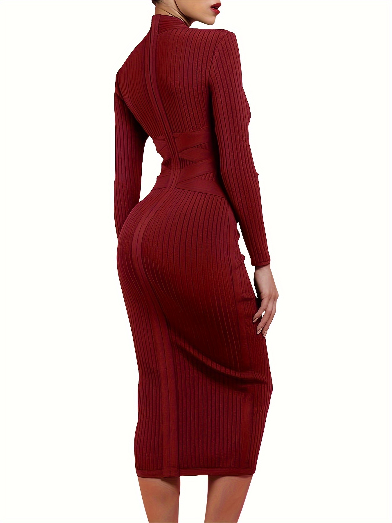 Women's Fashion Sexy Temperament Elegant Tight Autumn And Winter Mid-length Long-sleeved Bandage Dress Party Cocktail Evening Dress