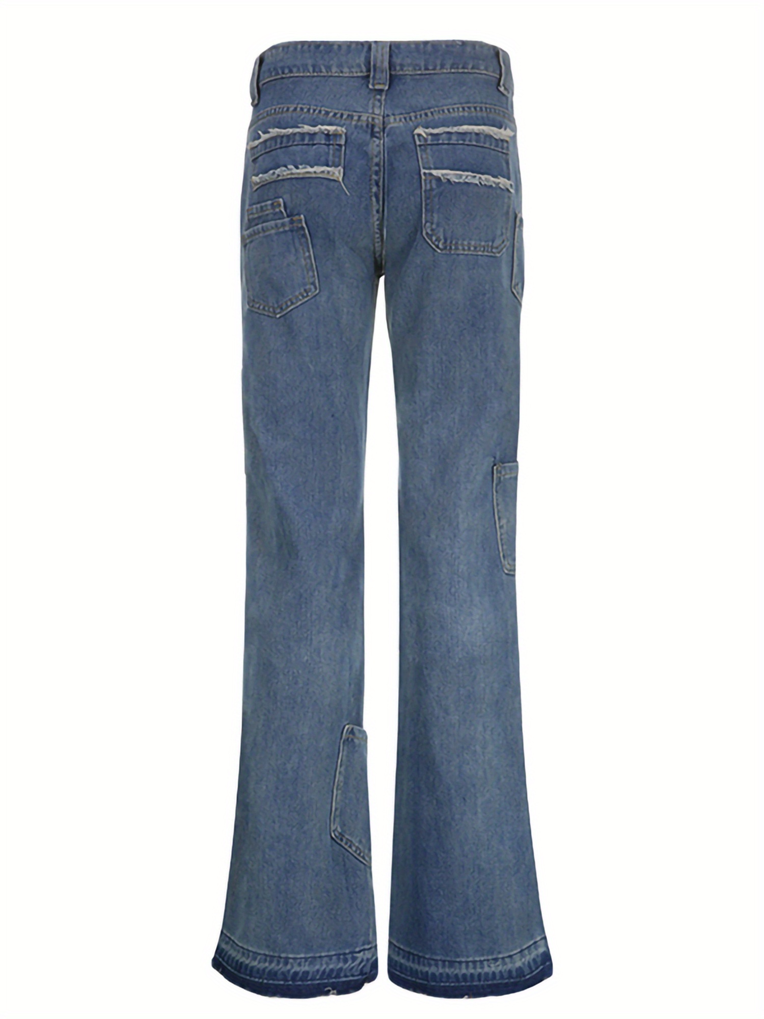 Female Jeans, Star Patterns High Waist Long Straight-Leg Pants with Pockets for Spring Fall, Blue, S FM FL