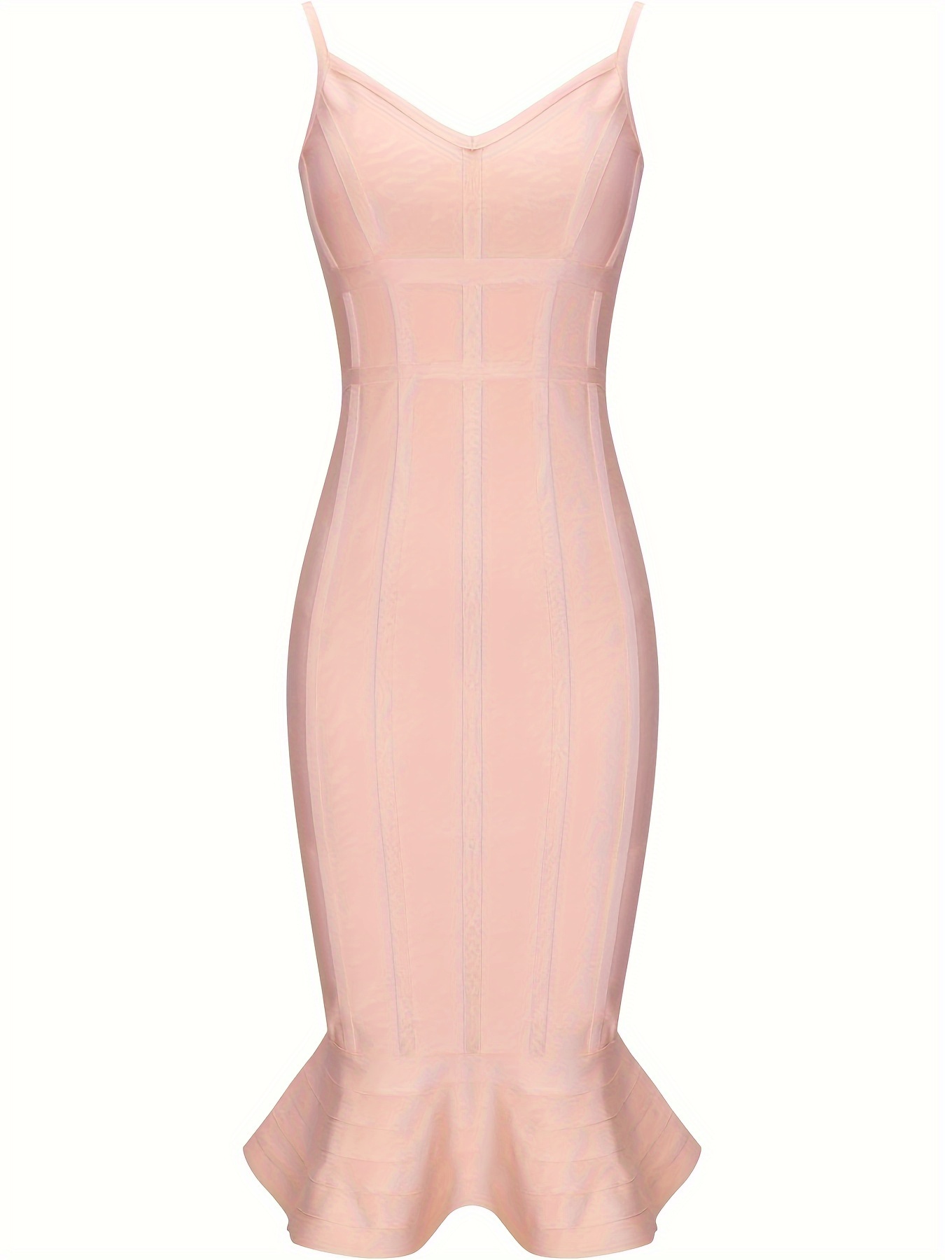 Women's Fashion Sexy Temperament Elegant Tight Suspender V-neck Ruffle Summer Mid-length Bandage Dress Party Cocktail Evening Dress