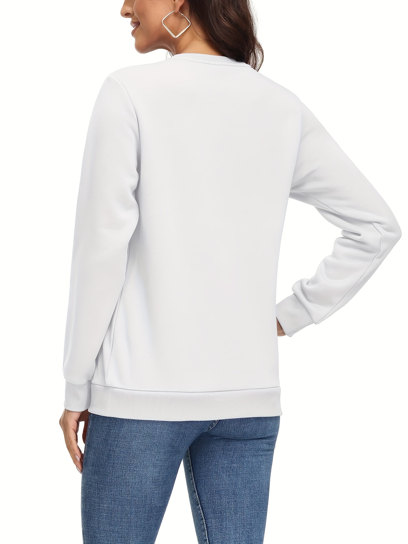 Women's Fleece Lined Sweatshirt Long Sleeve Crewneck Casual Pullovers Classic Basic Solid Workout Sweatshirt Winter Casual Warm Tops Soft Traveling Outwear Ribbed Hem Warm Hiking Long Sleeve Pullovers For Spring & Fall