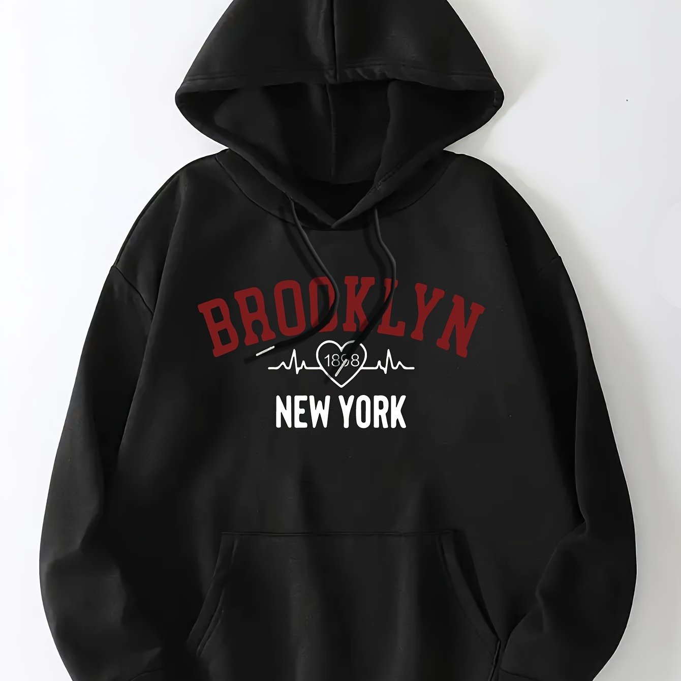 Art Letter Print Hoodie, Casual Kangaroo Pocket Long Sleeve Drop Shoulder Drawstring Hoodie For Fall & Winter, Women's Clothing