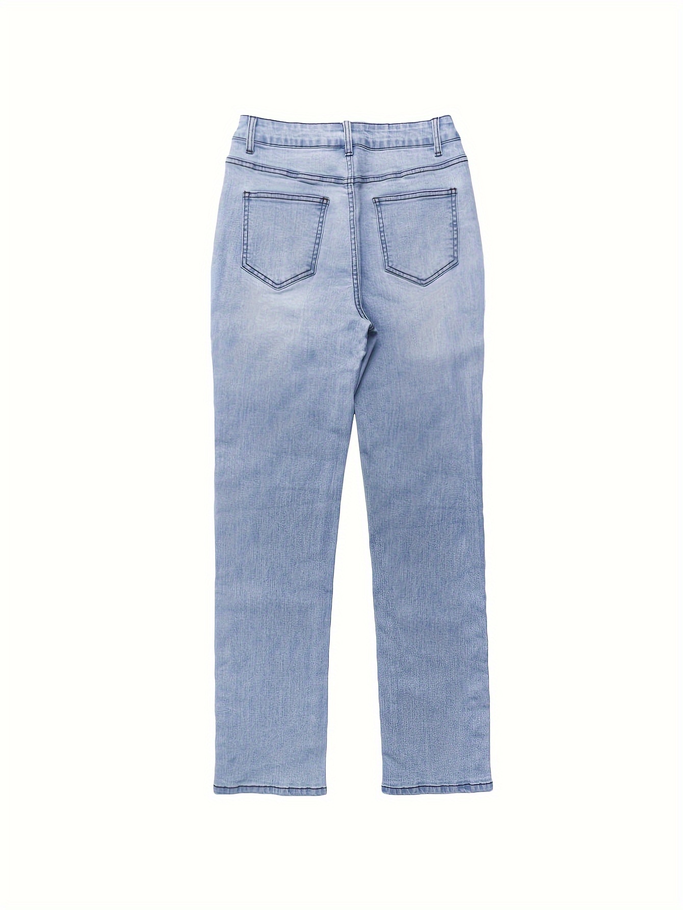 Slim-Fit, High-Waisted Denim Jeans with Zipper and Button Closure, Side Button Detail, and Split Hem - Perfect for Street Style