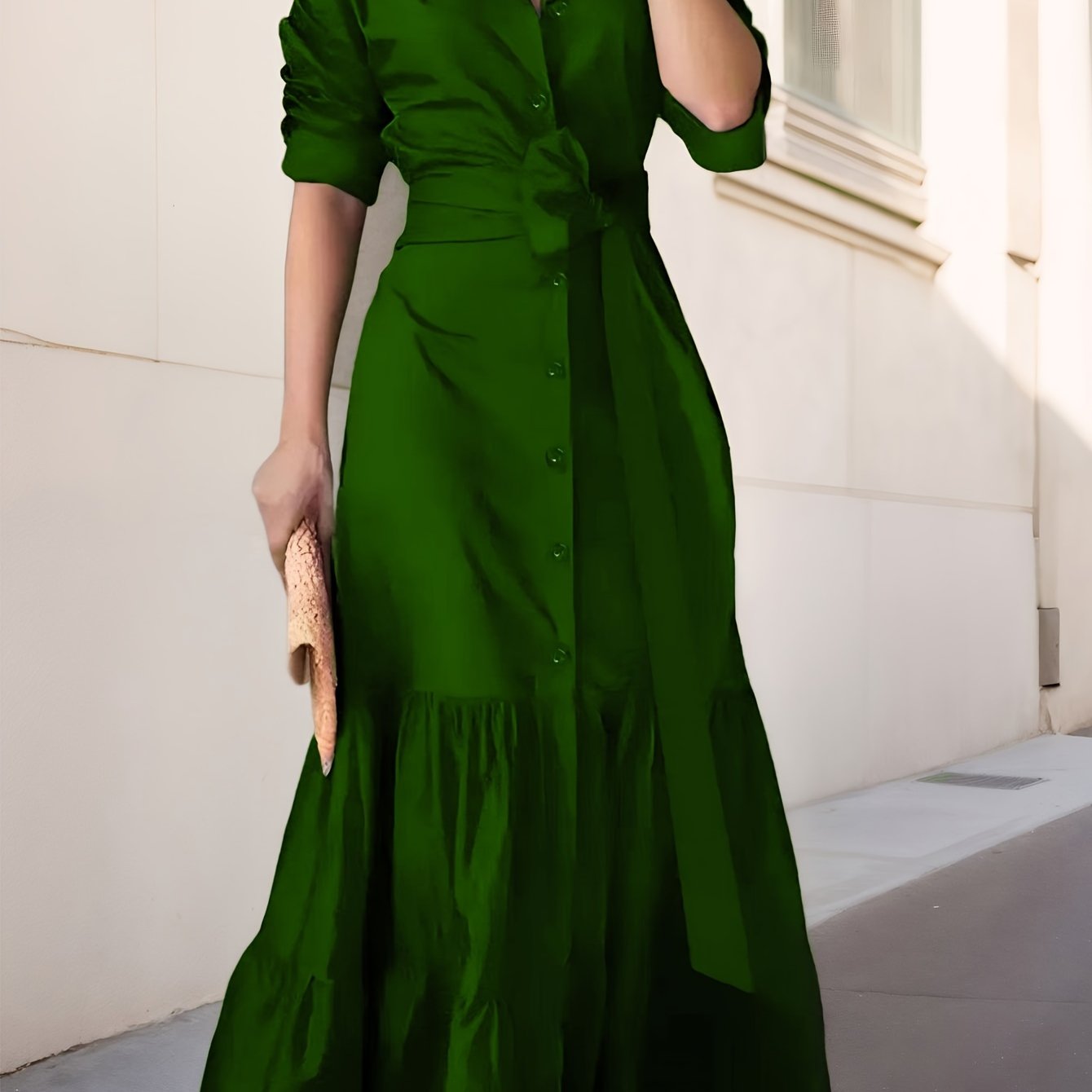 Women's Casual Tie V Neck Dress Fall Winter Long Sleeve A Line Swing Tunic Maxi Dress