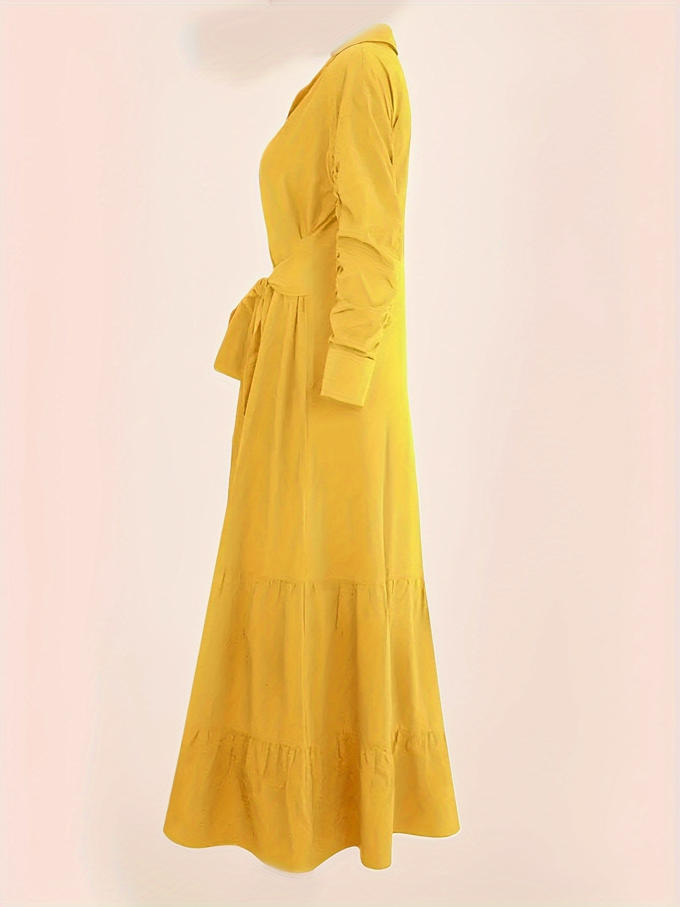 Women's Casual Tie V Neck Dress Fall Winter Long Sleeve A Line Swing Tunic Maxi Dress