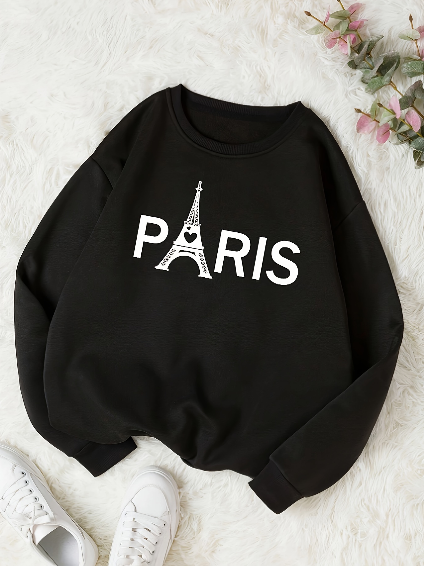 4pcs Printed Round Neck Sports Sweatshirt, Long Sleeve Pullover Sweatshirt, Women's Clothing